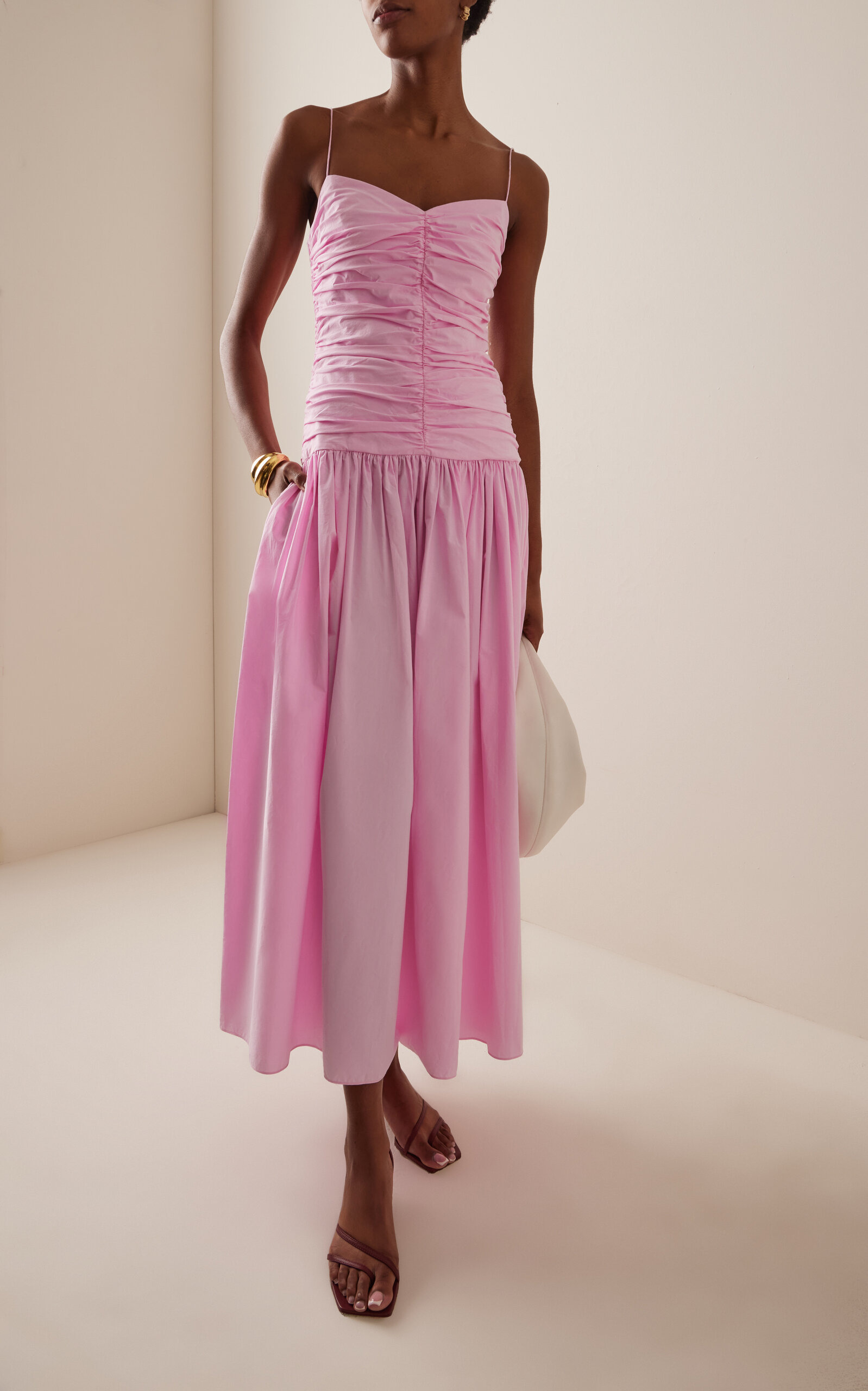 Exclusive Gathered Cotton Drop-Waist Dress pink - 2