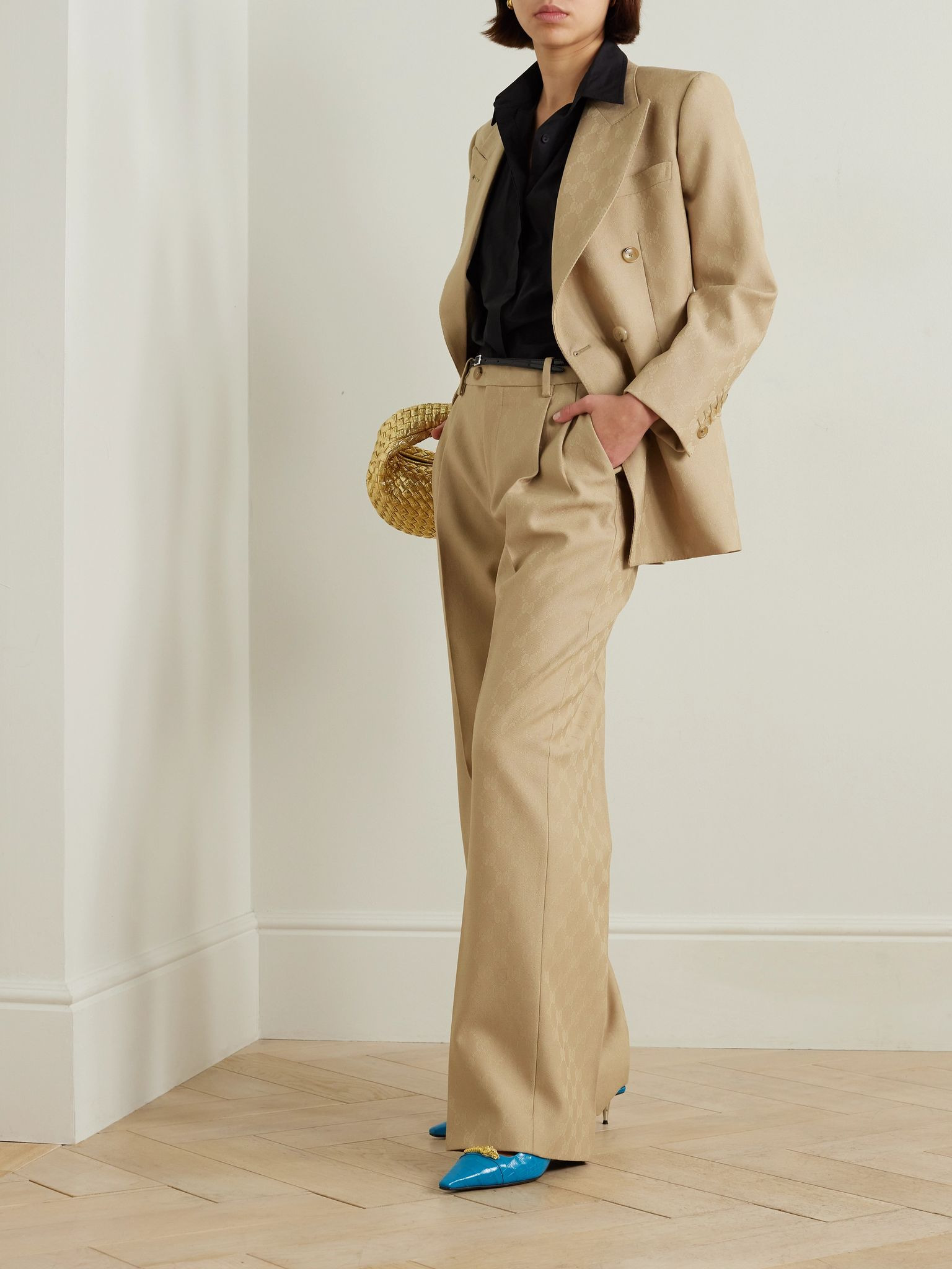 Double-breasted wool-jacquard blazer Camel - 2