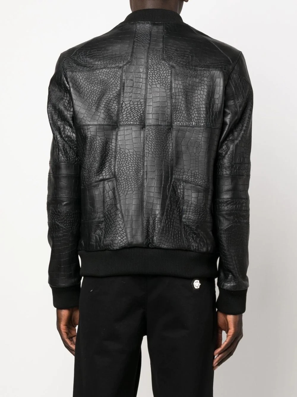 logo-plaque leather bomber jacket - 4