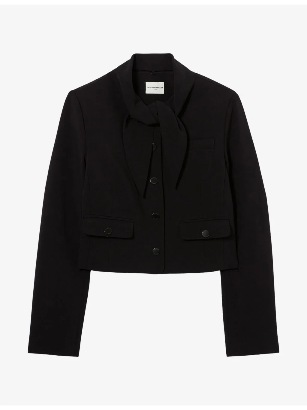 Detachable-Scarf Crepe Jacket - 1