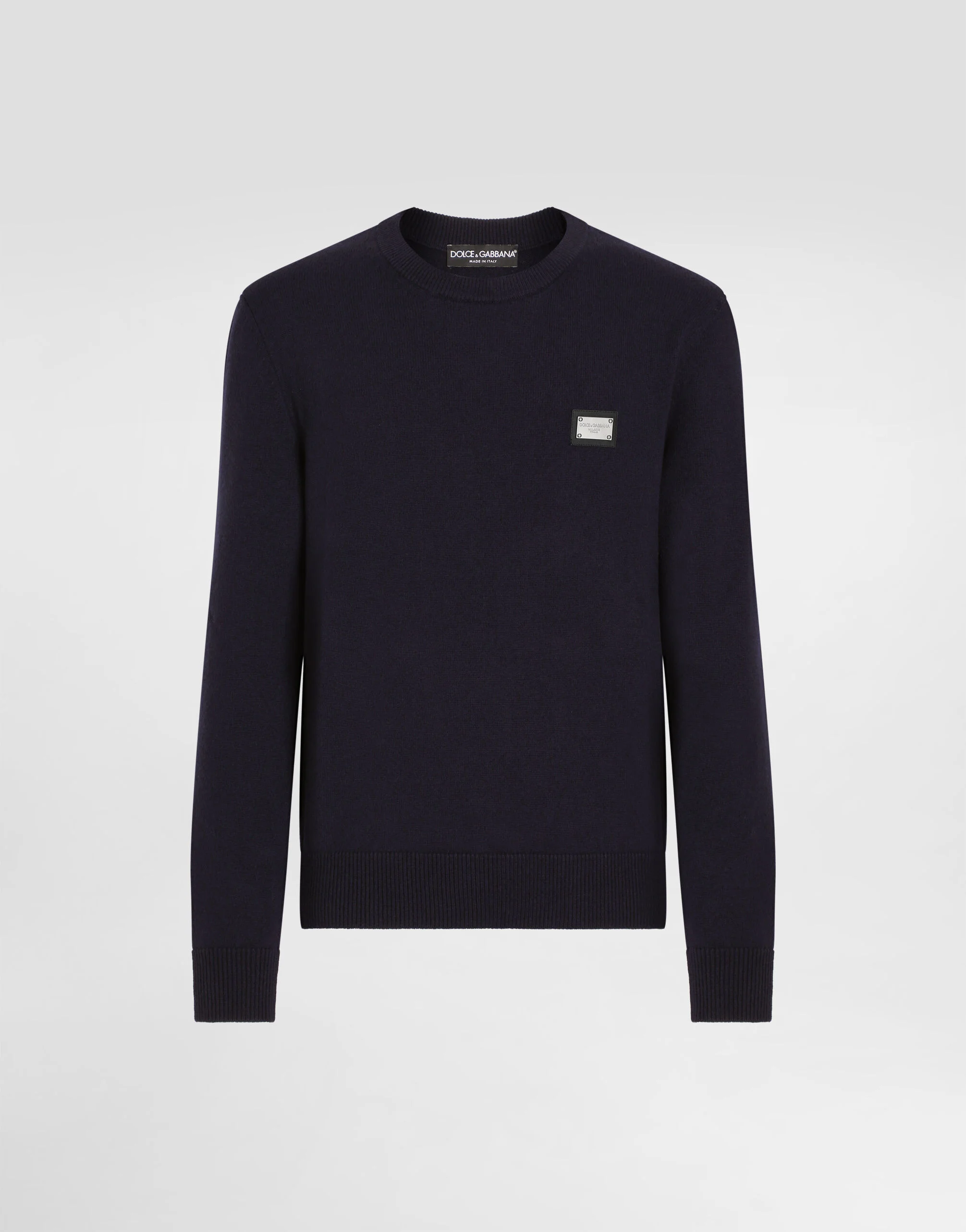 Wool round-neck sweater with branded tag - 1