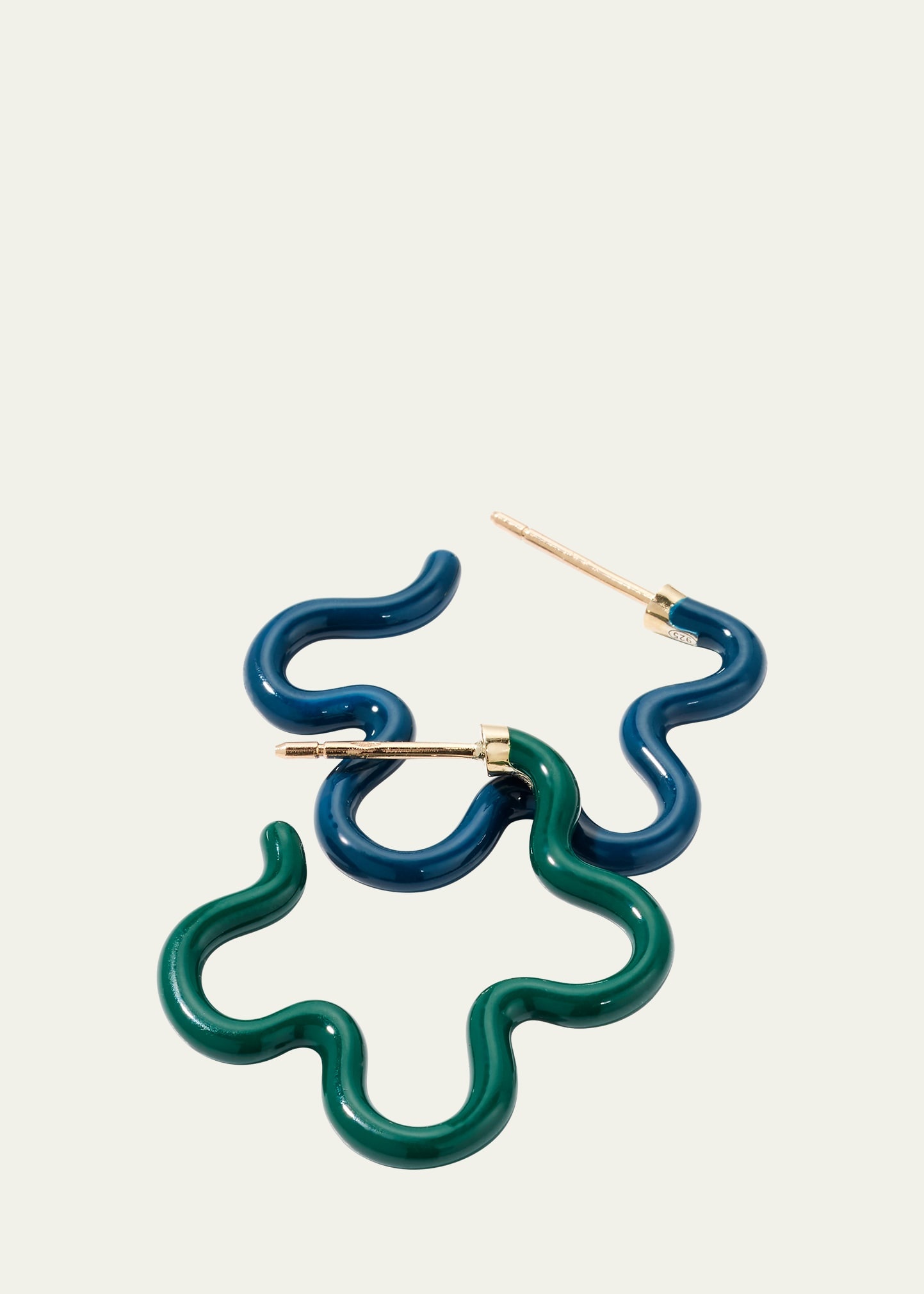 Two-Tone Asymmetrical Flower Small Hoop Earrings in Emerald and Teal Enamel - 3