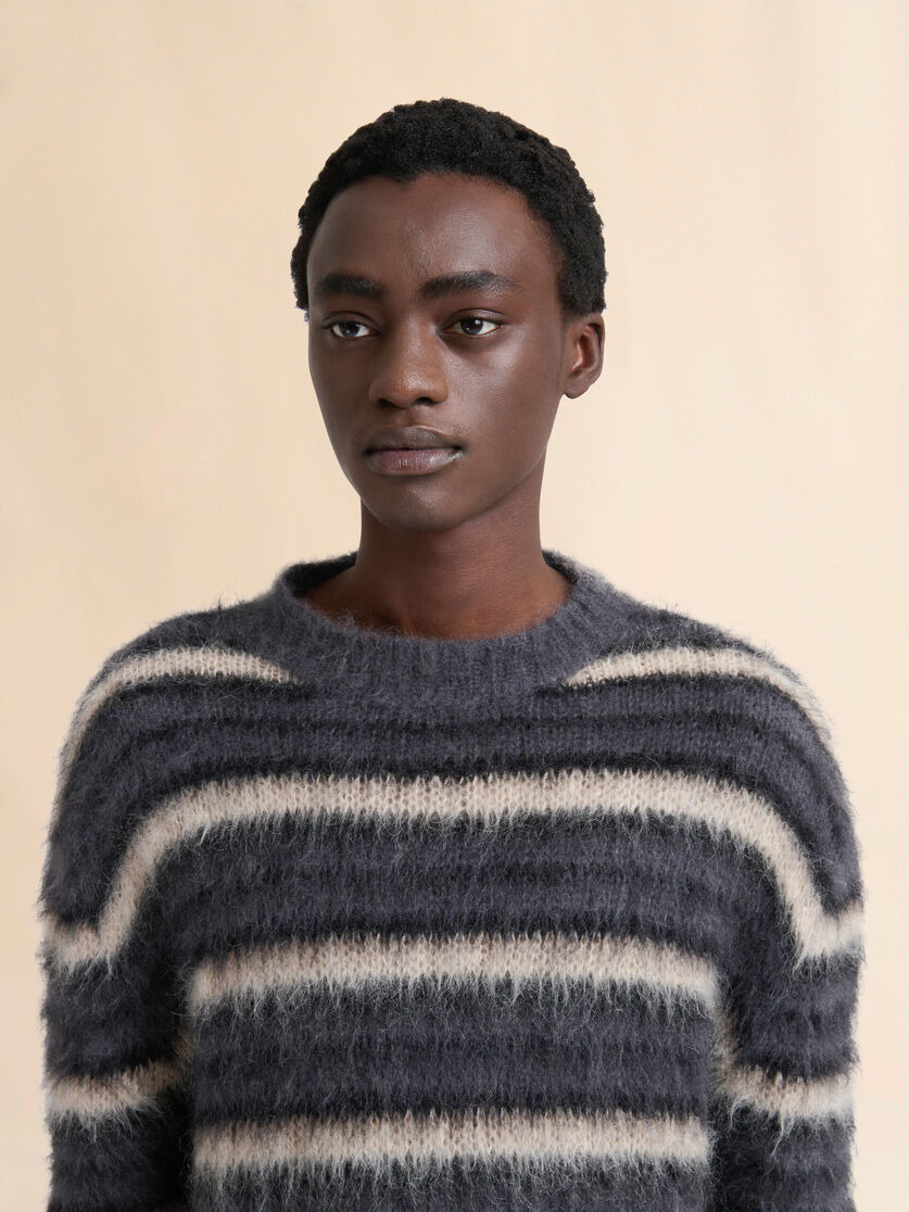 DARK GRAY STRIPED MOHAIR SWEATER - 4