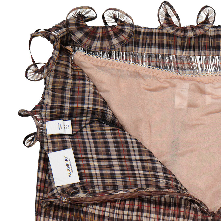 Burberry Ruffle Detail Check Chiffon Plisse Skirt - 2