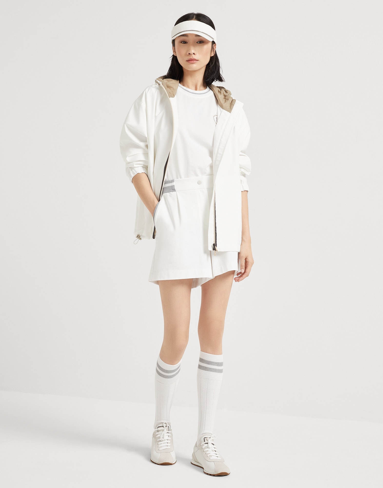 Nylon hooded outerwear jacket with logo and precious trims - 5