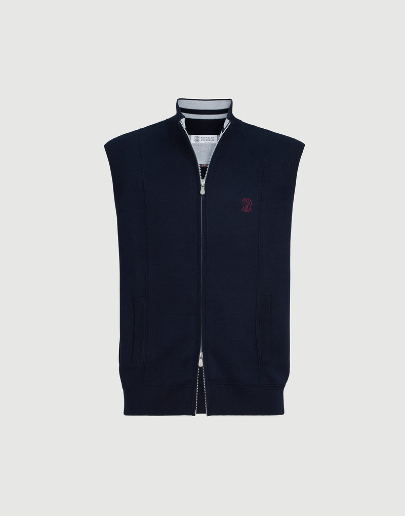 Cotton and silk French terry double knit vest with logo 1