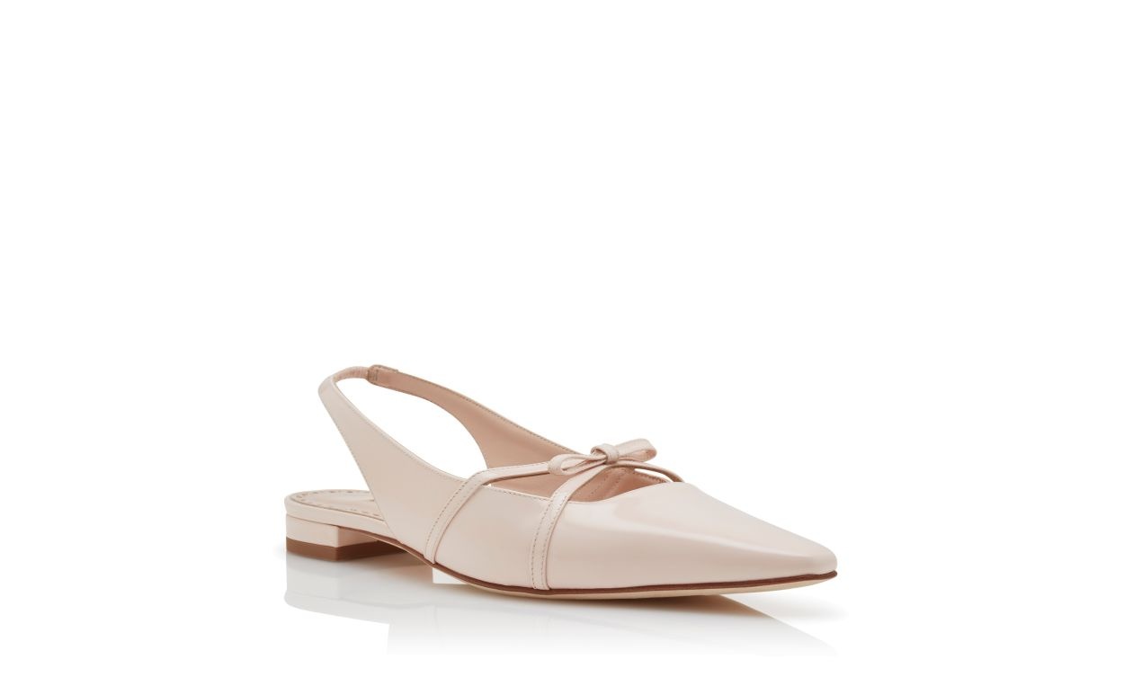 Light Pink Patent Leather Bow Detail Slingback Flat Pumps - 3