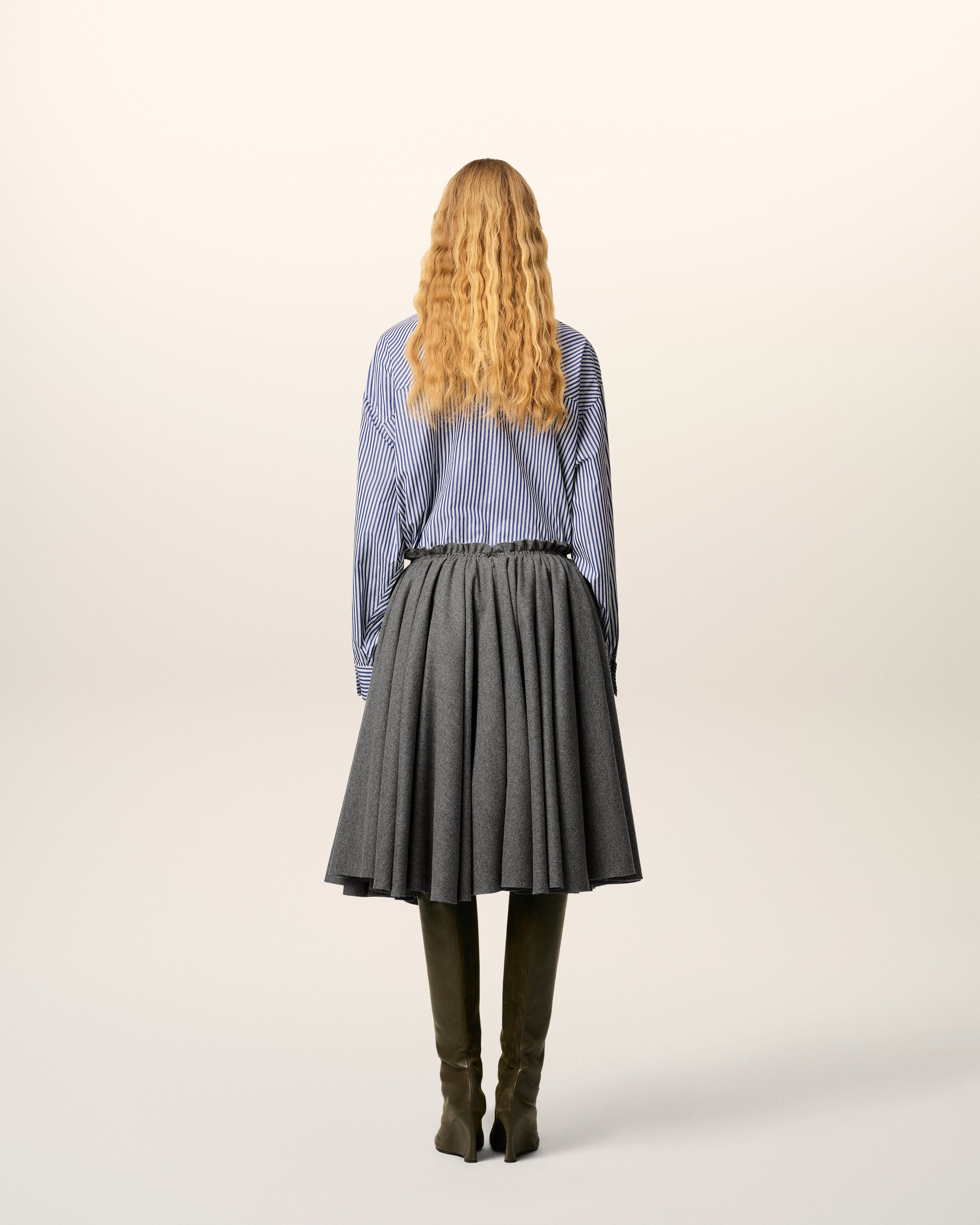 GREY WOOL MIDI COROLLA SKIRT - 4