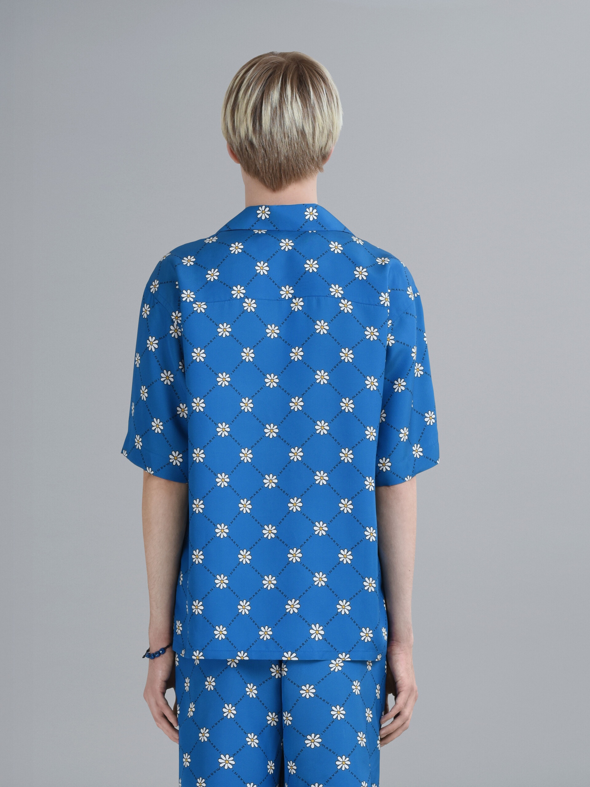 MARNIGRAM PRINT BLUE VISCOSE TOILE BOWLING SHIRT - 3