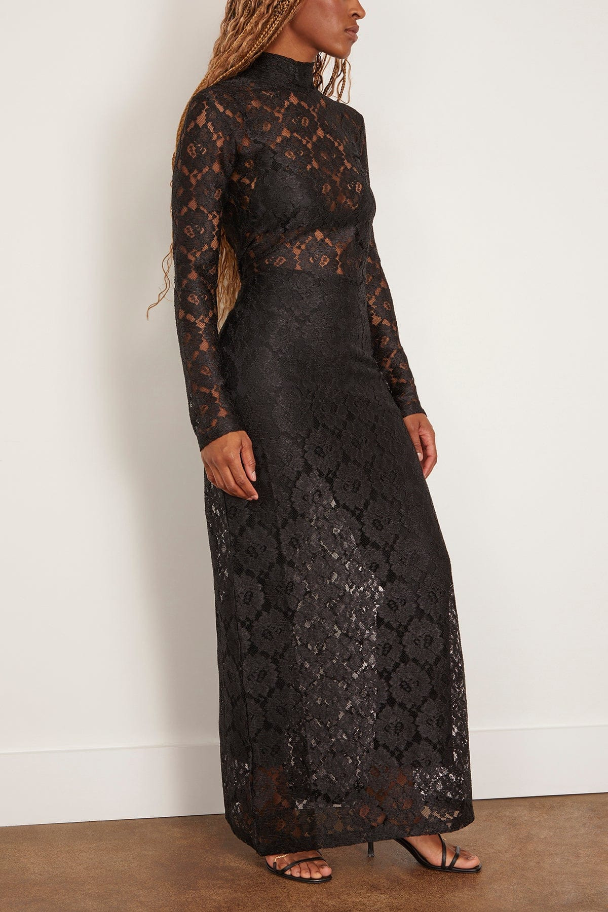 Lace Turtleneck Dress in Black - 5
