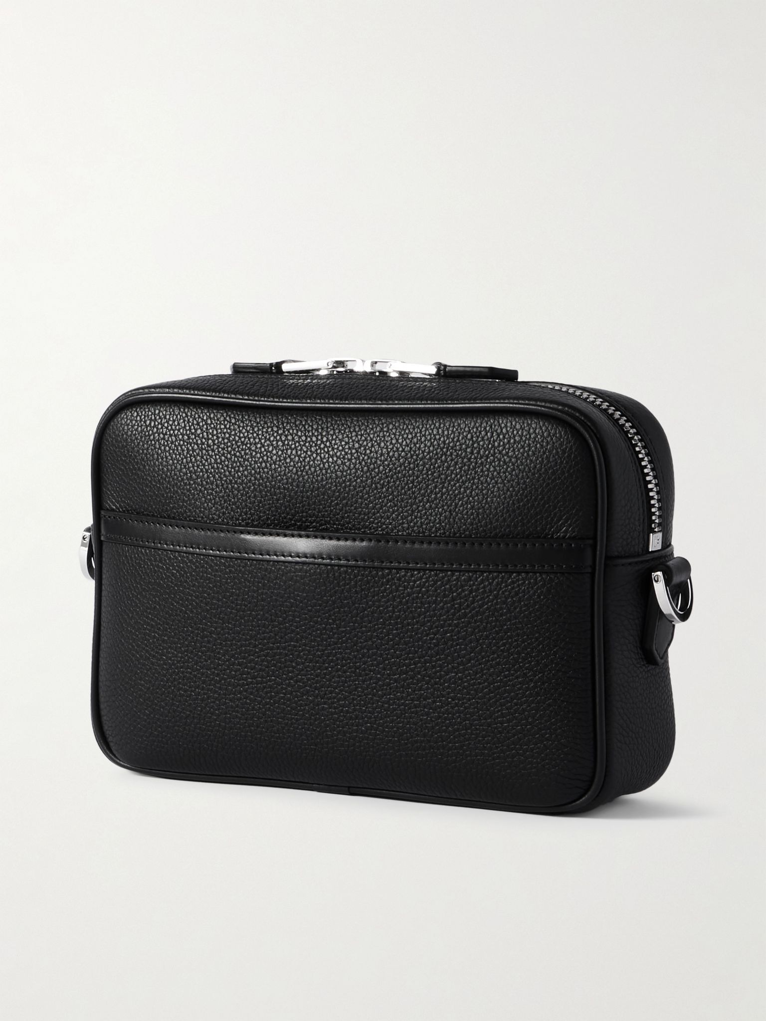 Logo-Appliquéd Full-Grain Leather Messenger Bag Black - 3