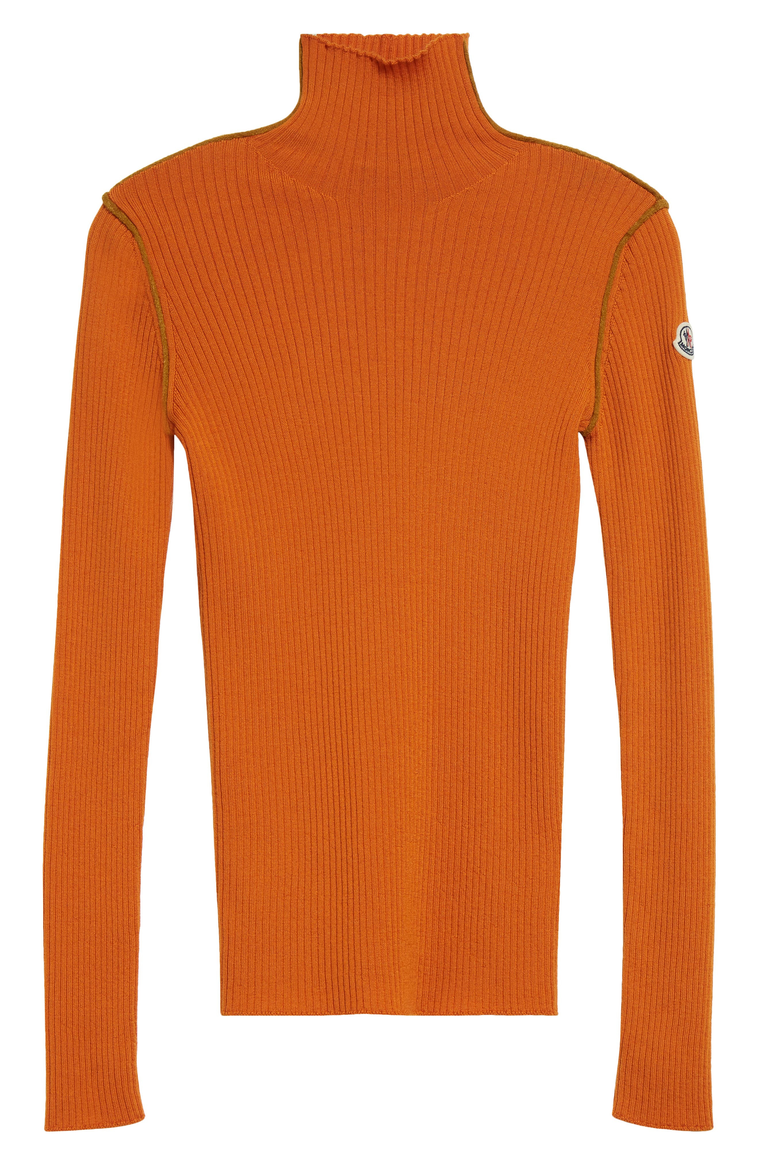 Moncler Fitted Virgin Wool Rib Turtleneck Sweater in Orange at Nordstrom - 5