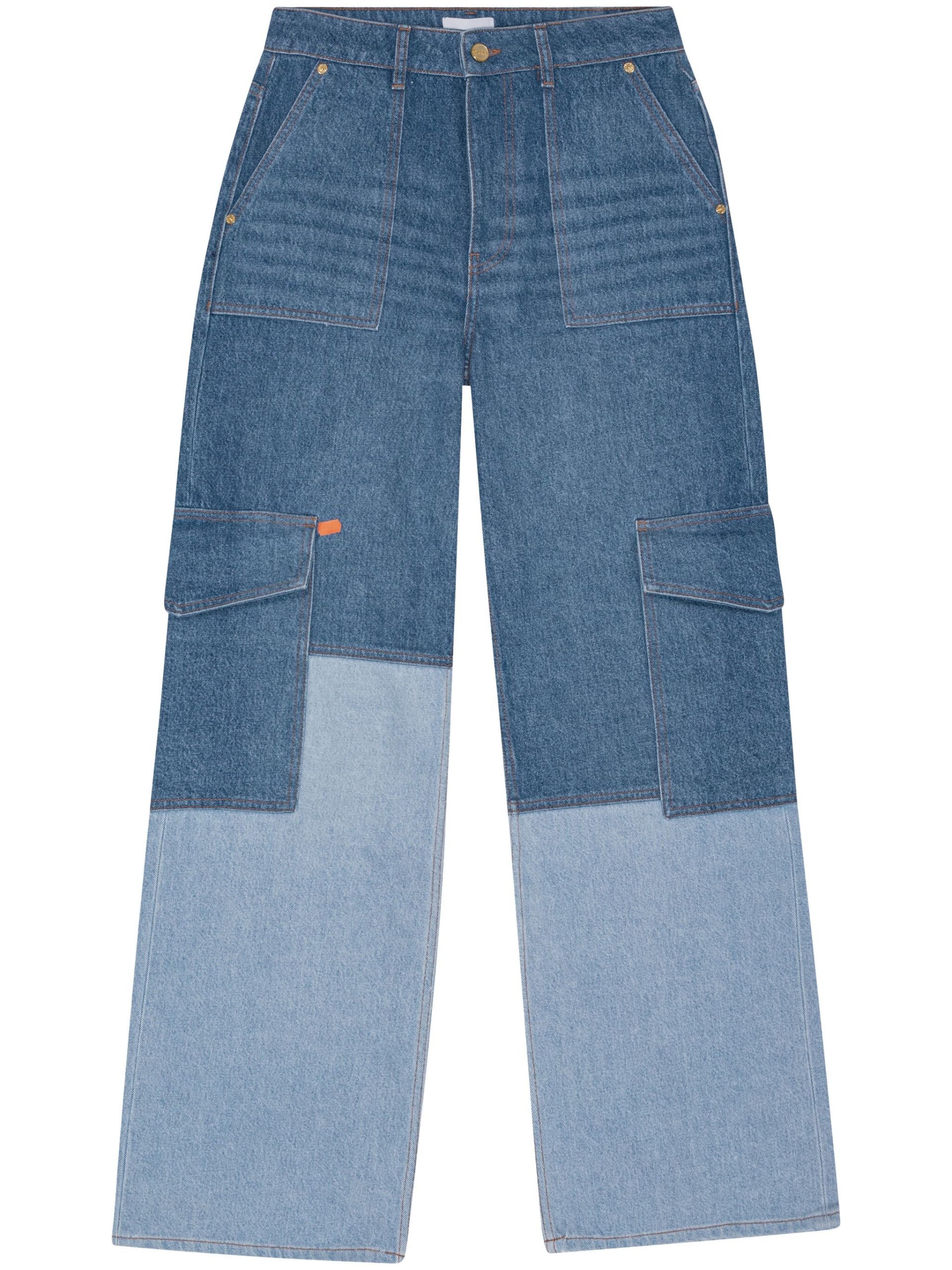 Blue Patchwork Wide-Leg Jeans - 1