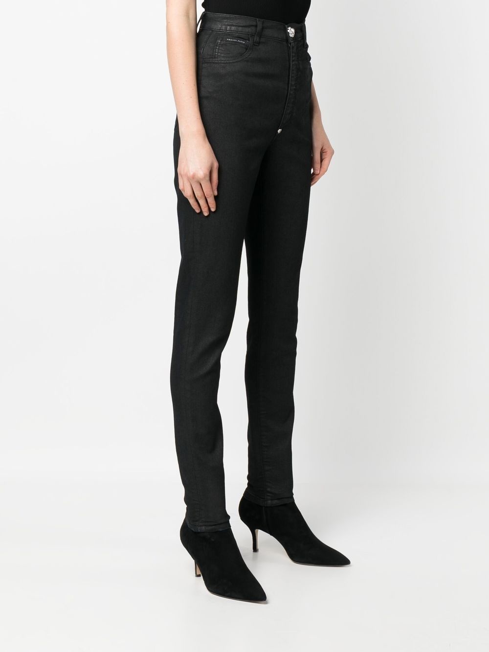 high-waisted denim leggings - 3