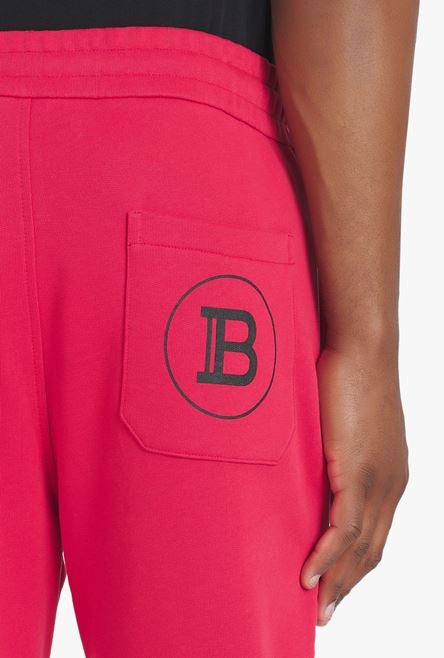 Red eco-designed cotton sweatpants with black Balmain logo print - 8