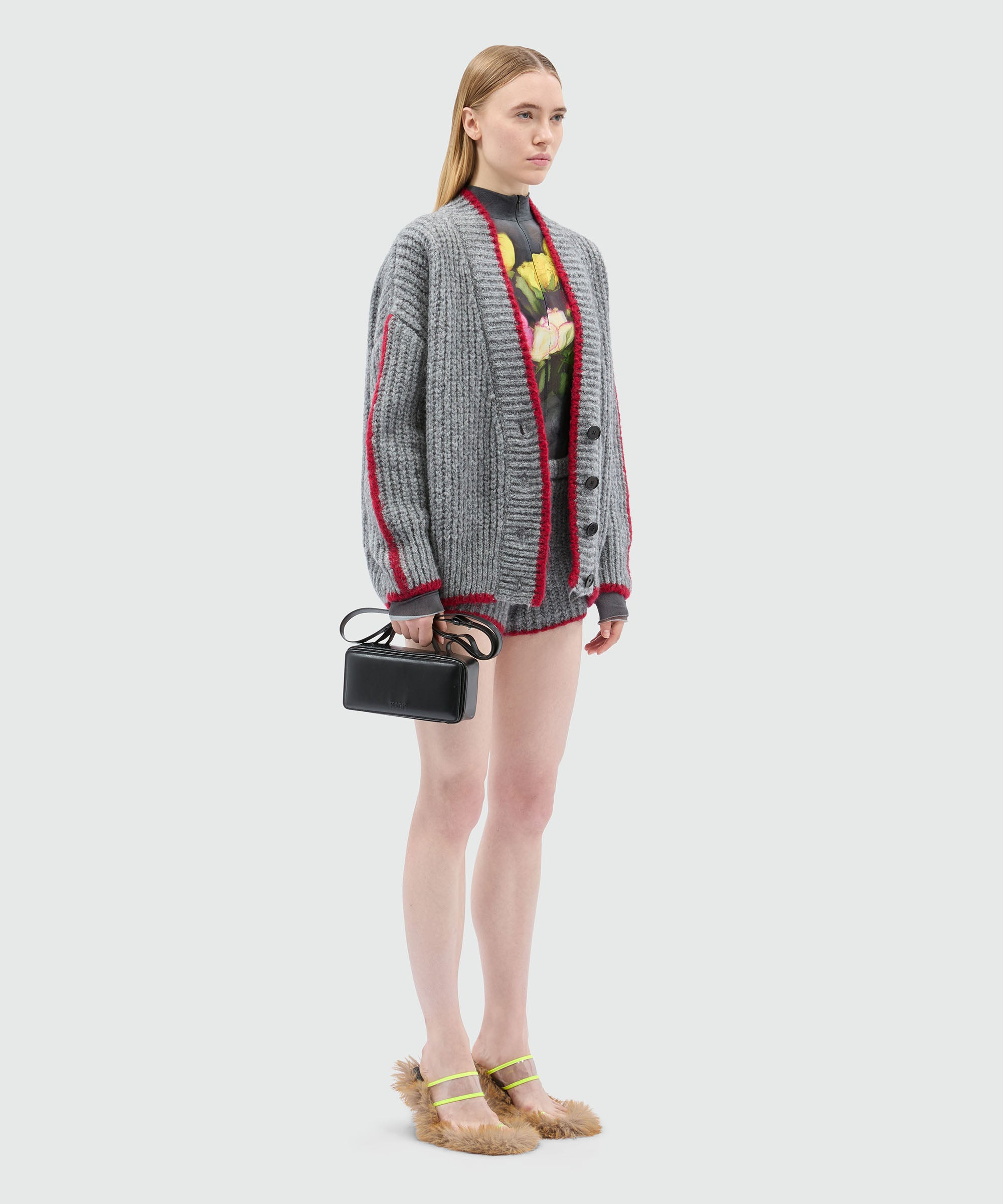 Grey cardigan in supersoft knit with contrasting trim - 4