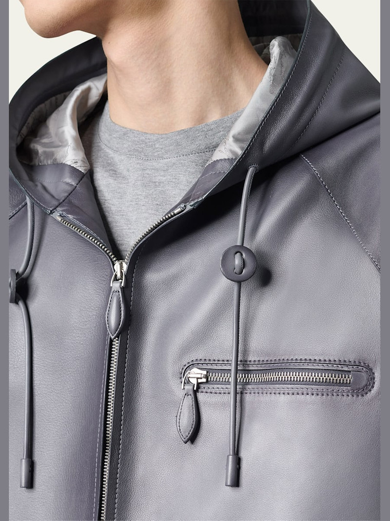 Berluti Men's Patina Leather Full-Zip Hoodie outlook