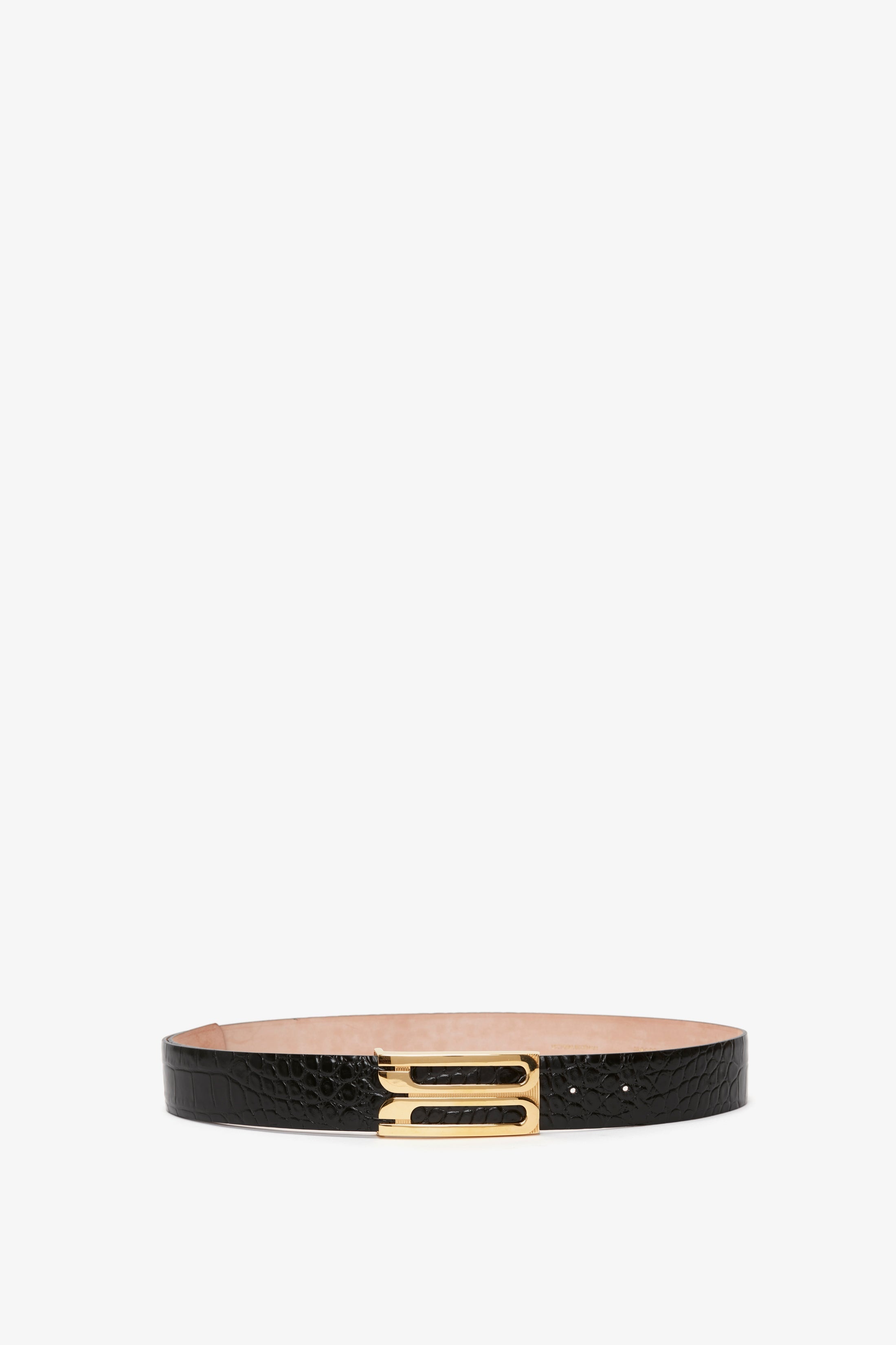 Jumbo Frame Belt In Black Croc-Effect Leather - 1