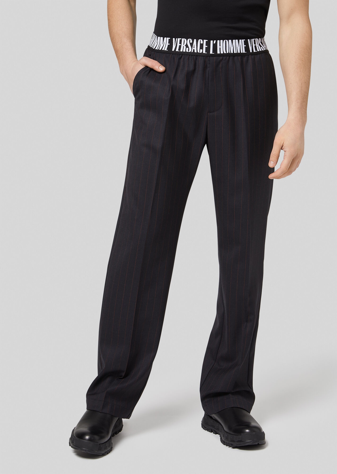 L'Homme Motif Pinstripe Wool Trousers - 3