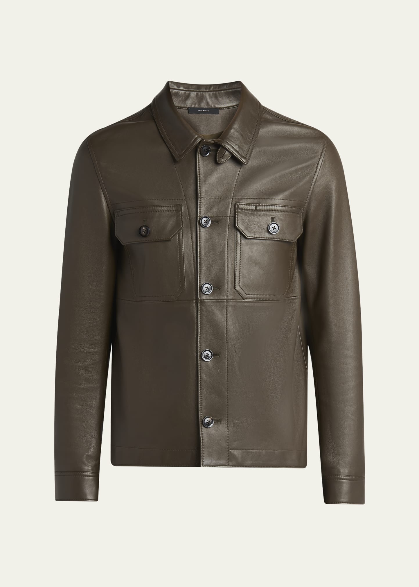 Men's Smooth Leather Double Pocket Overshirt - 1