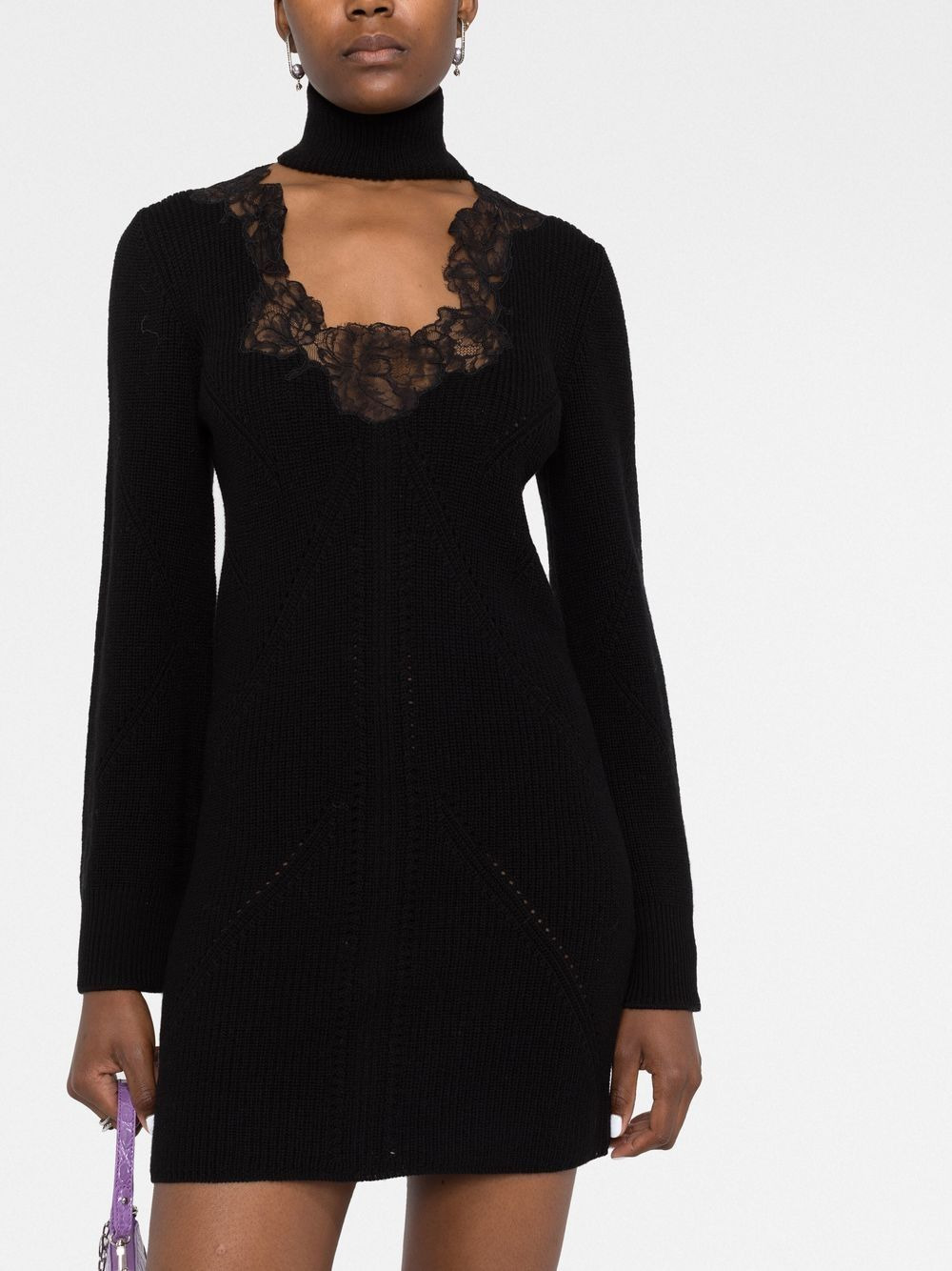 lace-trim knitted jumper dress - 3