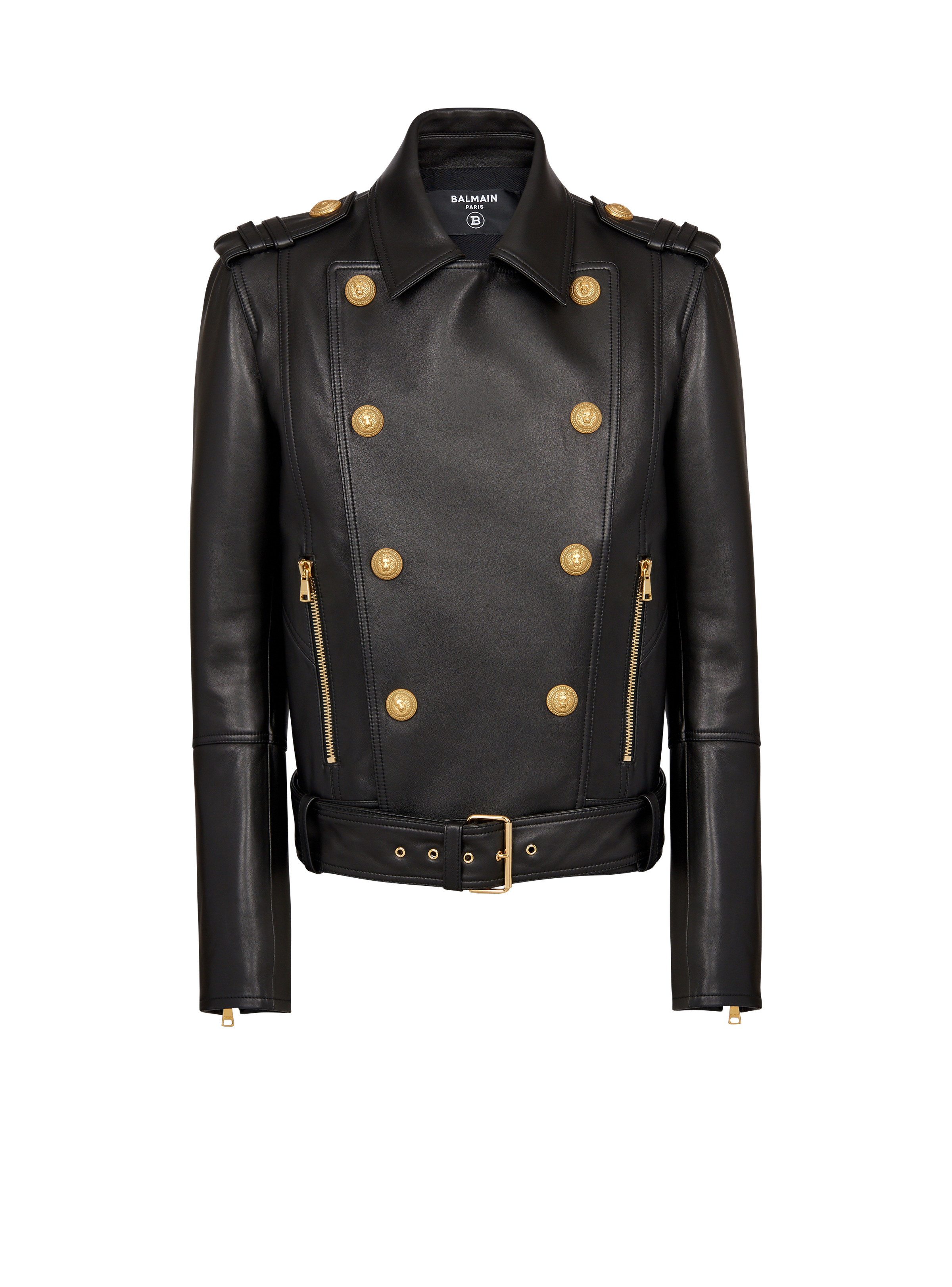 Double-breasted buttoned leather biker jacket - 1