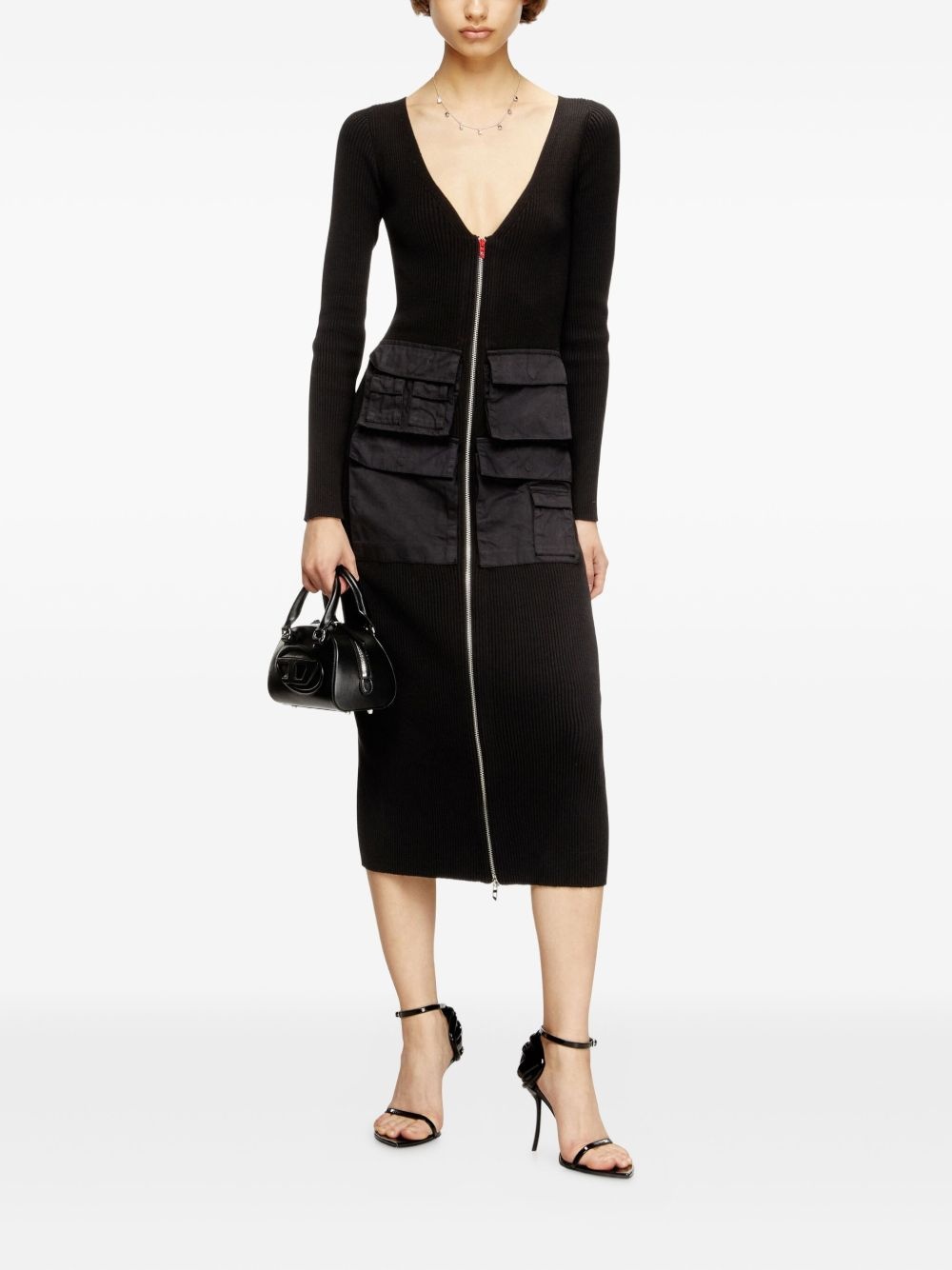 ribbed zip-front pocketed day dress - 2