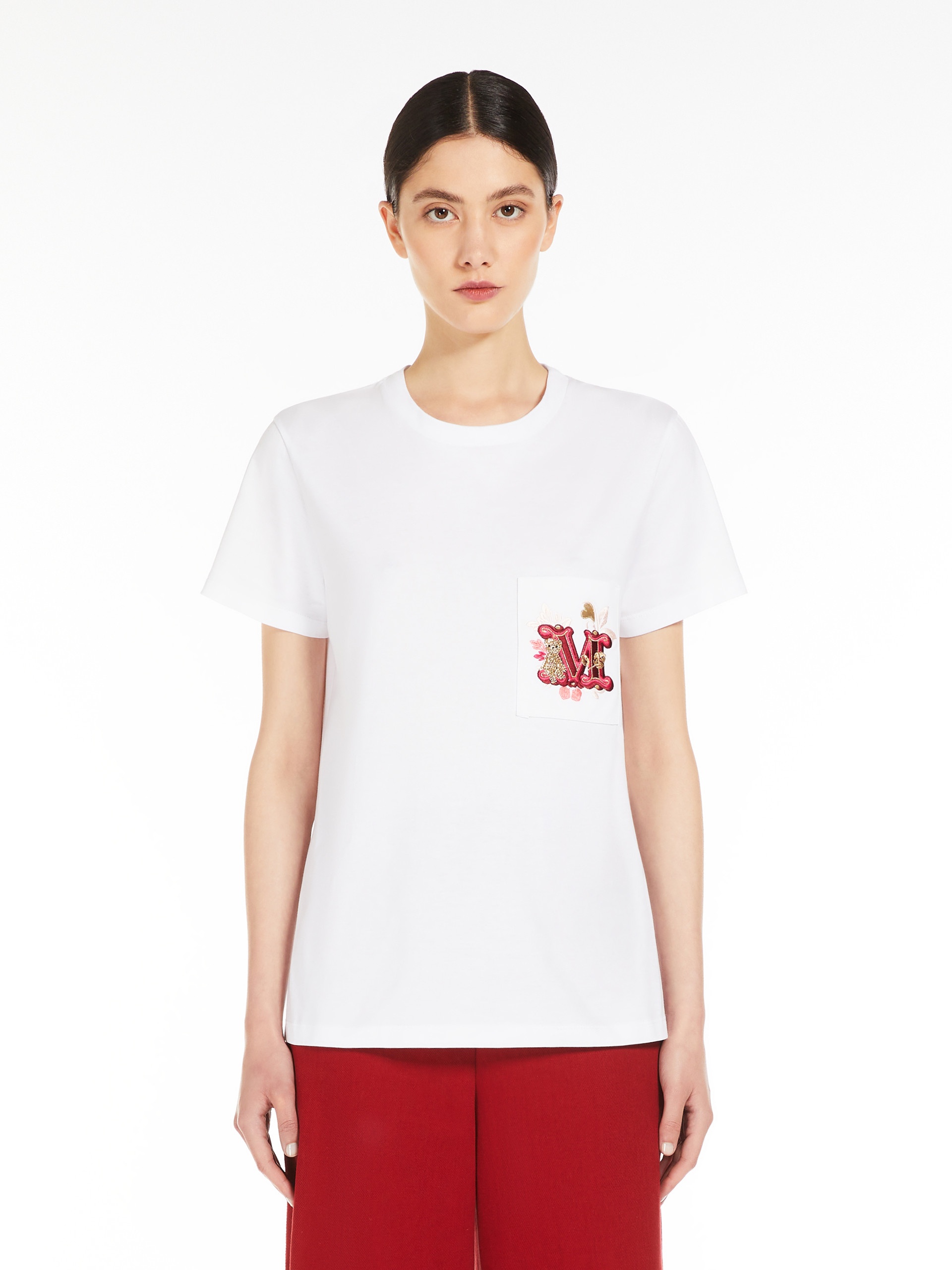 MAX MARA★W'S EMBROIDERY POCKET JERSEY T - NUNZIO 004 113675 Max Mara NUNZIO Jersey T-shirt with embroidered pocket