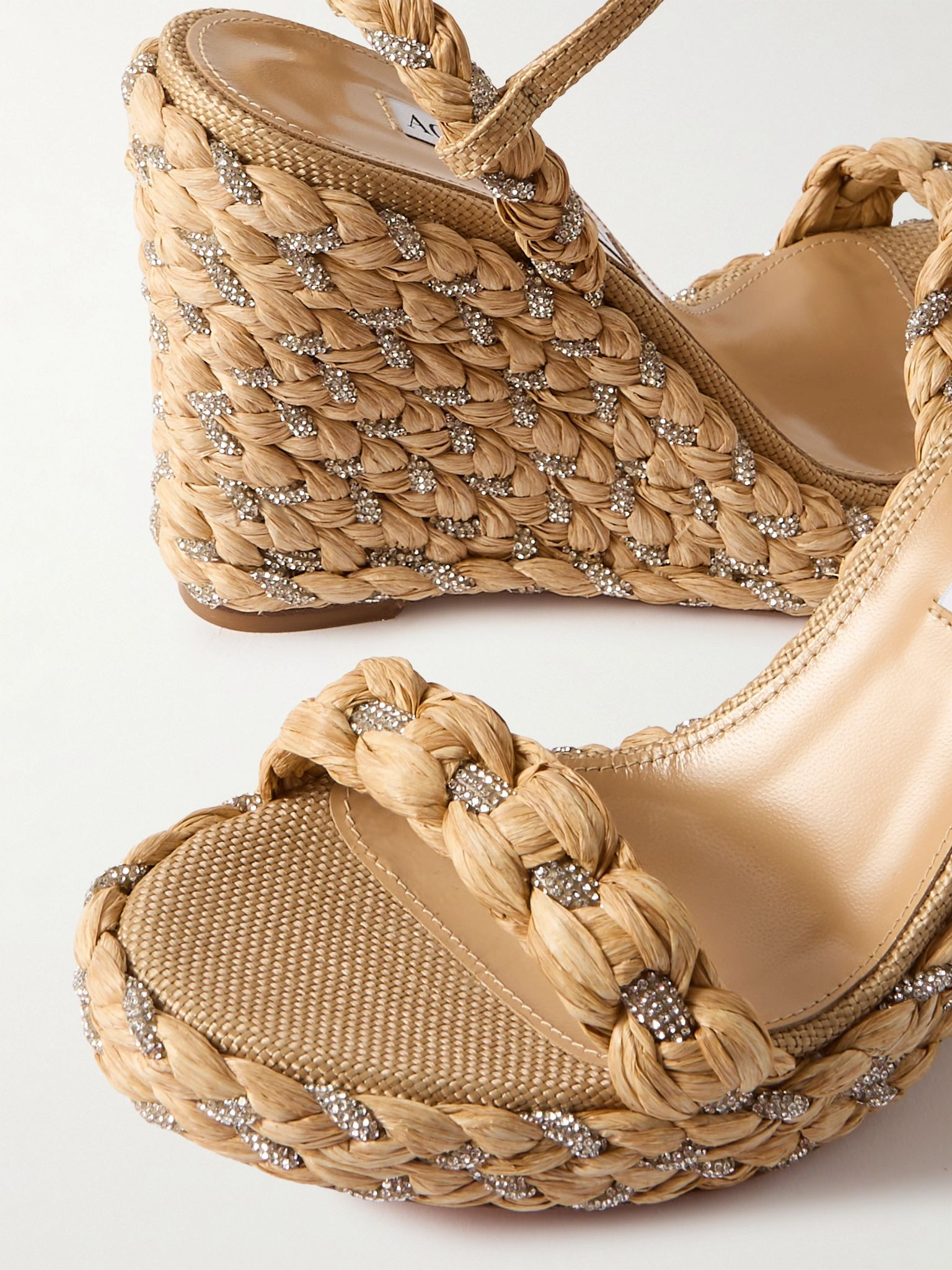 Costiera 120 crystal-embellished cord-trimmed raffia platorm wedge sandals Neutral - 4