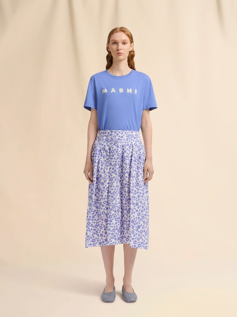 Marni POPLIN MIDI SKIRT WITH WHITE AND LIGHT BLUE POP FIELDS MOTIF outlook