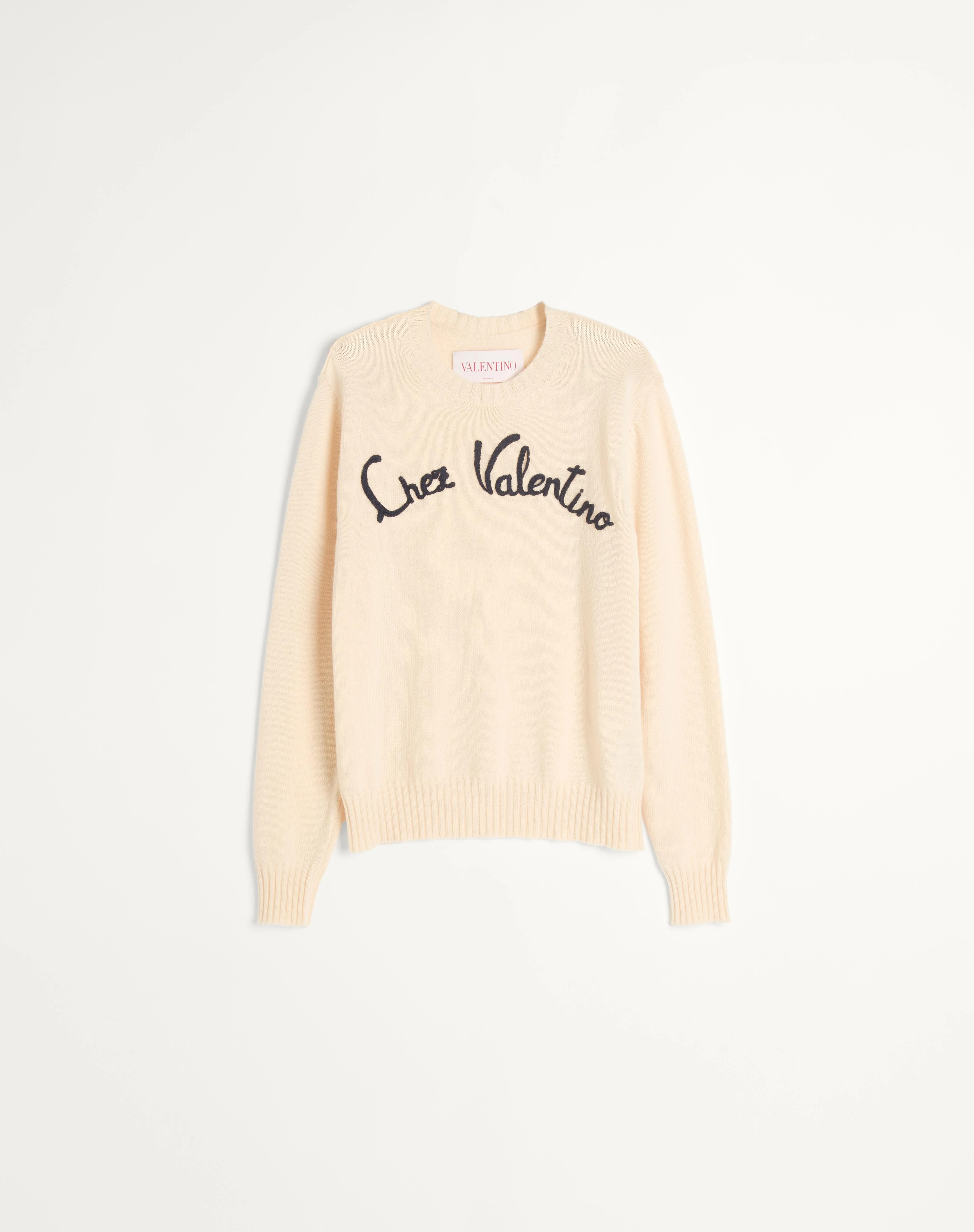 WOOL CREWNECK SWEATER WITH CHEZ VALENTINO EMBROIDERY - 1