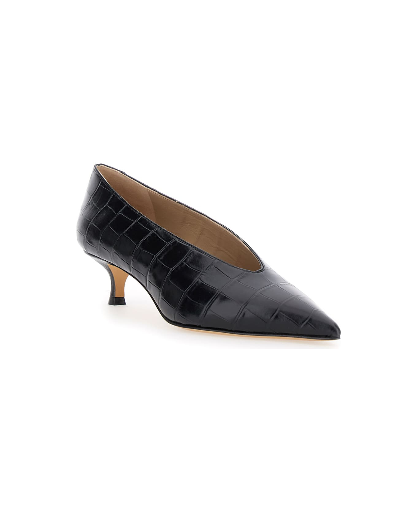 Black Pumps With Kitten Heel In Patent Leather Woman - 2