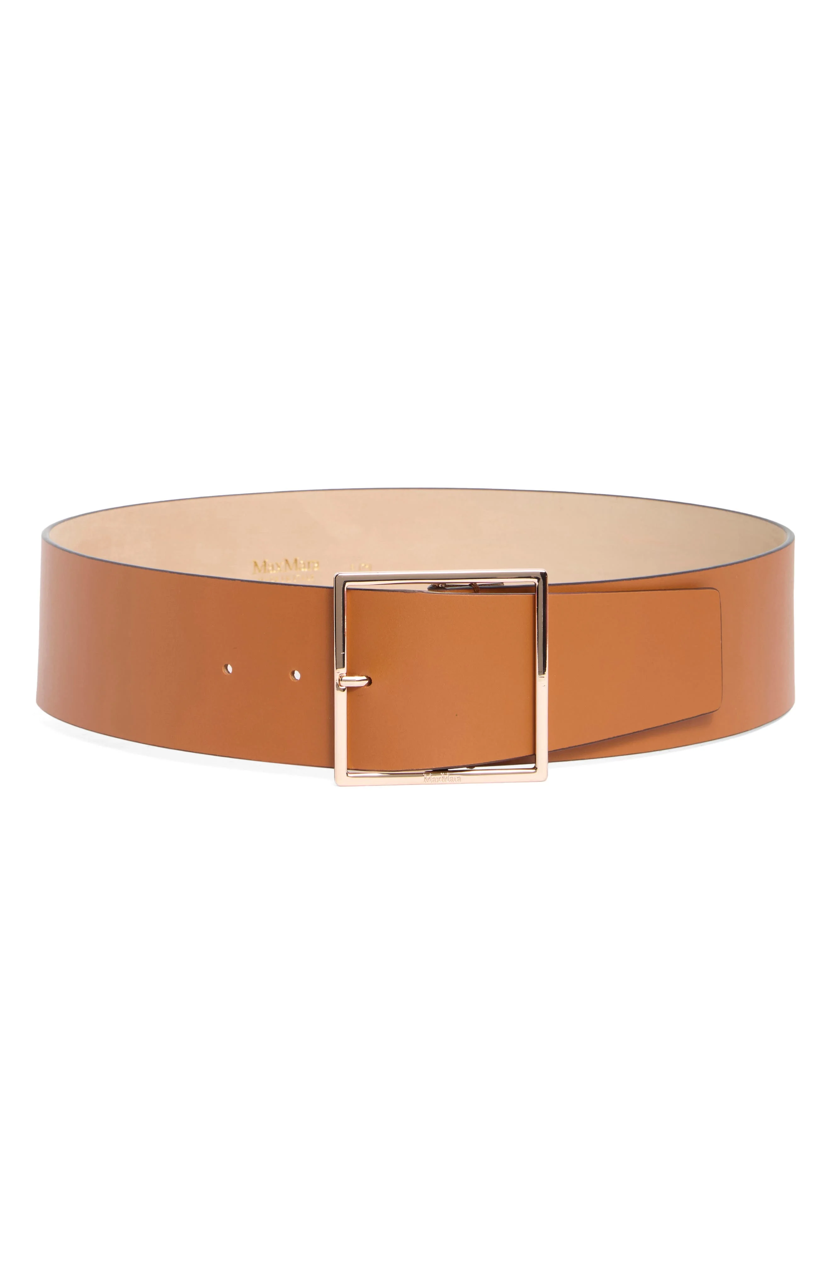 Max Mara Square Buckle Leather Belt in Tobacco at Nordstrom - 1