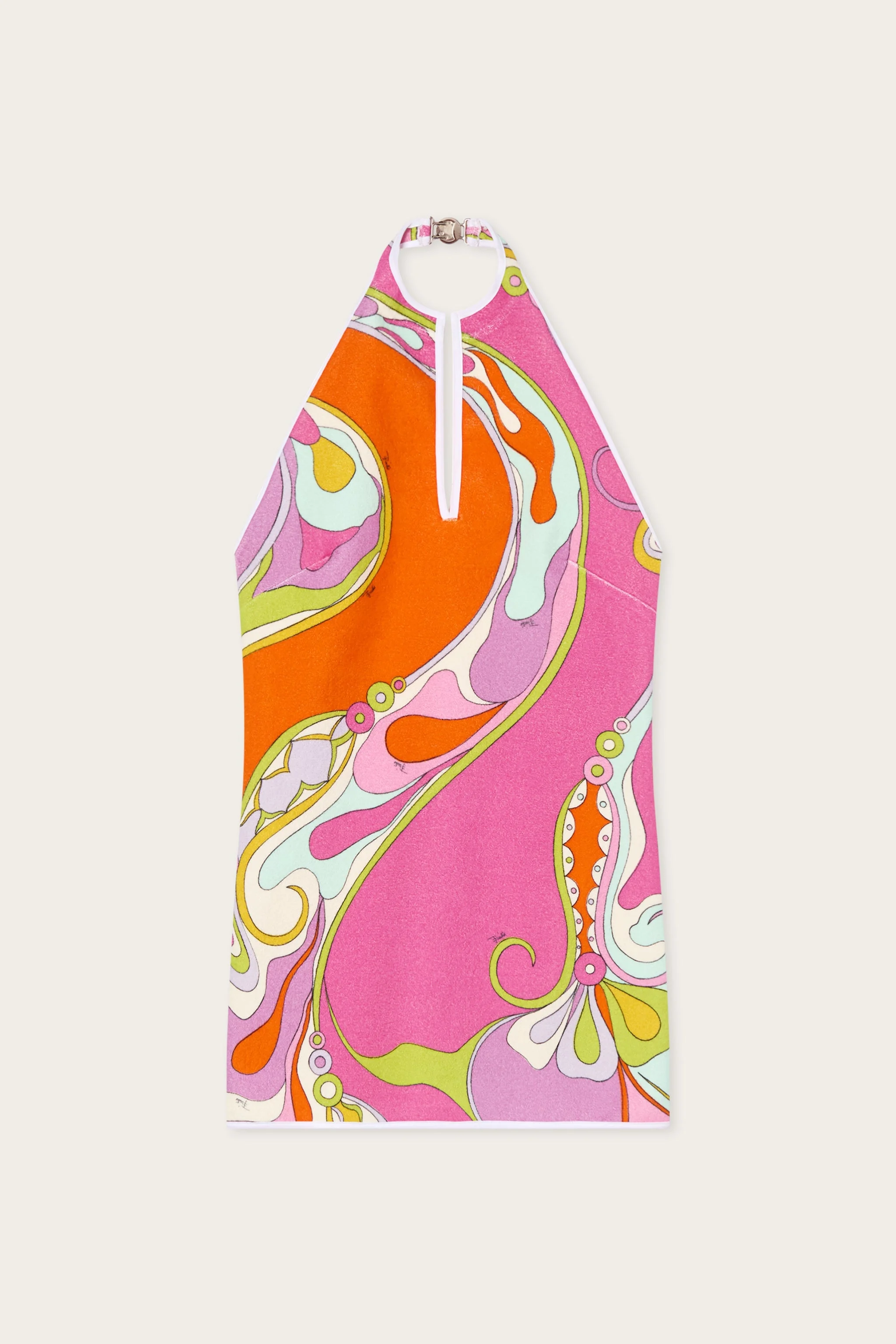 ORCHIDEE PRINT COTTON TERRY HALTERNECK DRESS - 1