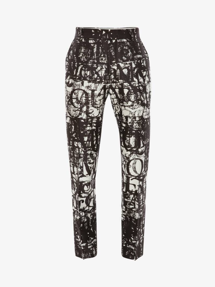 Men's McQueen Logo Stamp Cigarette Trousers in Black/white - 1