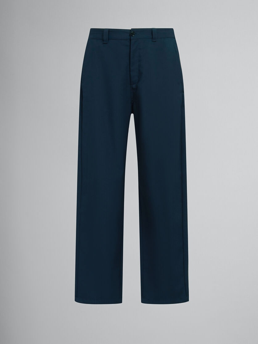 BLACK TROPICAL WOOL TROUSERS WITH BACK LOGO WAIST - 1