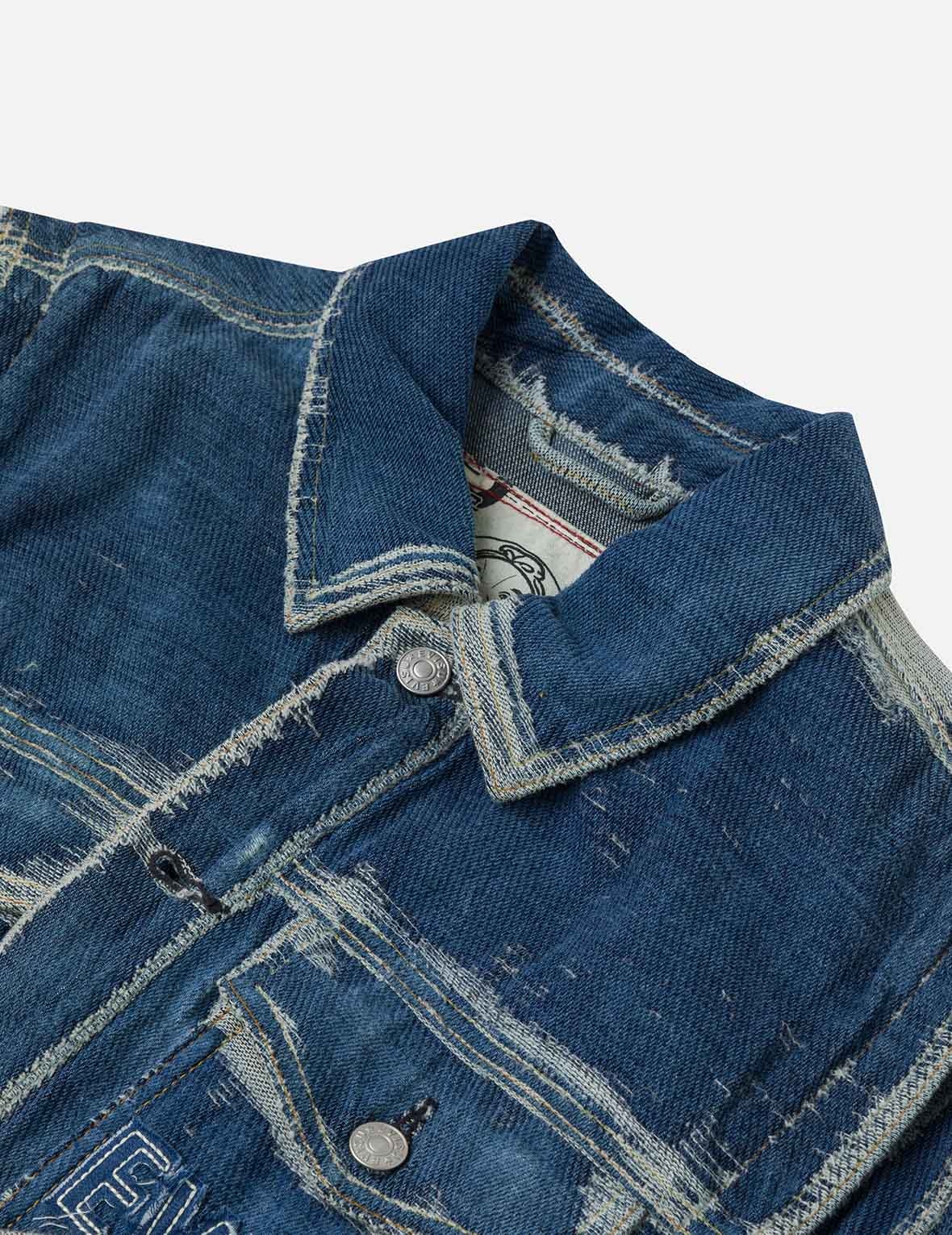 Distressed Logo and Seagull Embroidery Relax Fit Denim Jacket - 7