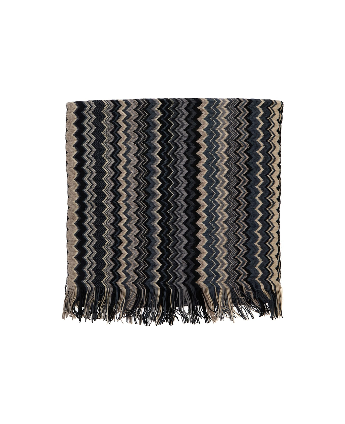 Multicolor Scarf With Zigzag Motif And Fringed Hem In Wool Man - 1