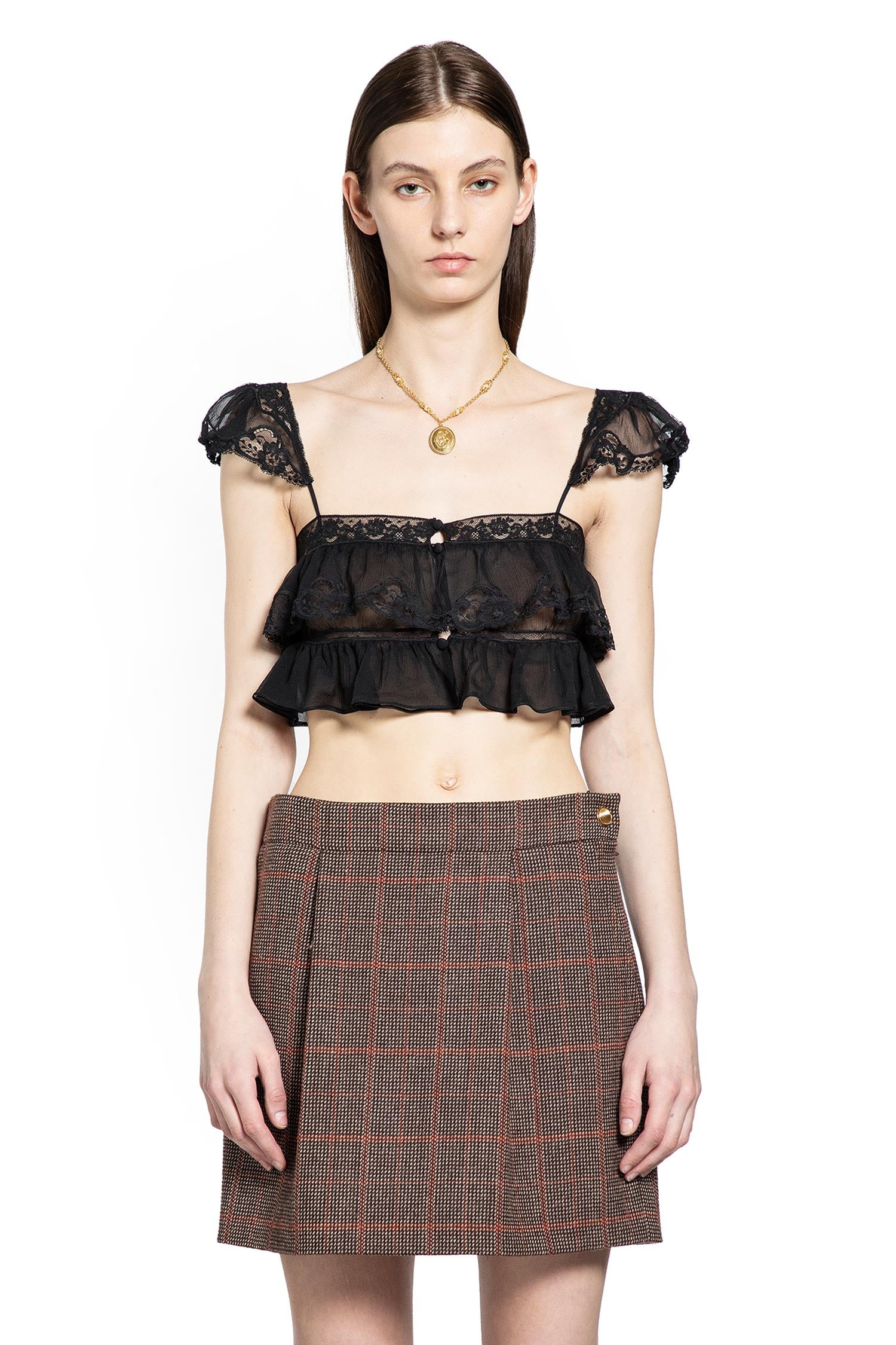 Silk Muslin And Lace Ruffled Crop Top - 2