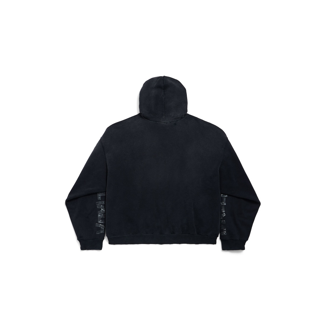 Men's Transparent Tape Ripped Pocket Hoodie in Faded Black/white - 6
