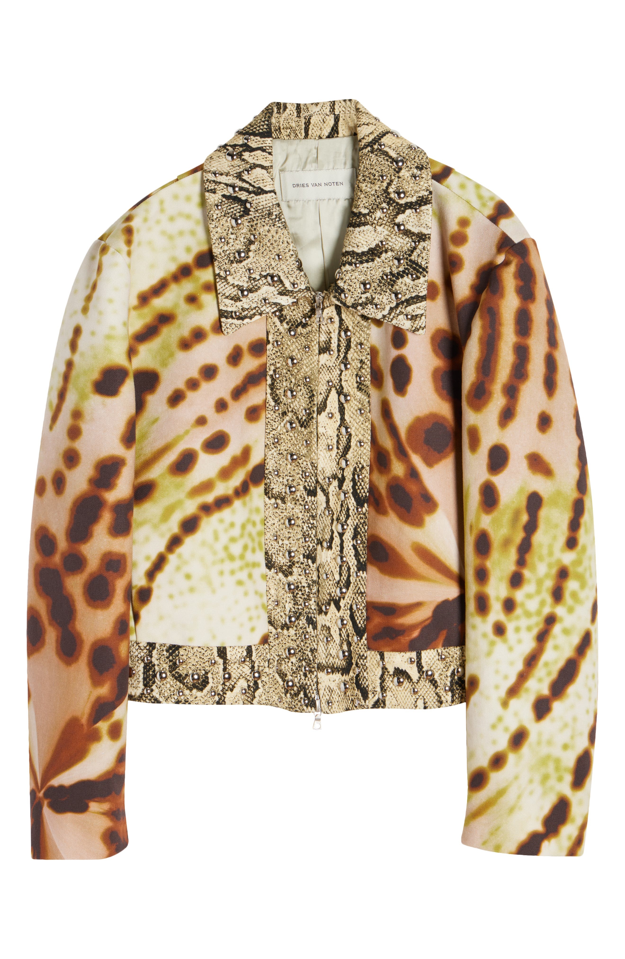 Dries Van Noten Vurano Studded Mixed Media Jacket in Olive at Nordstrom - 7
