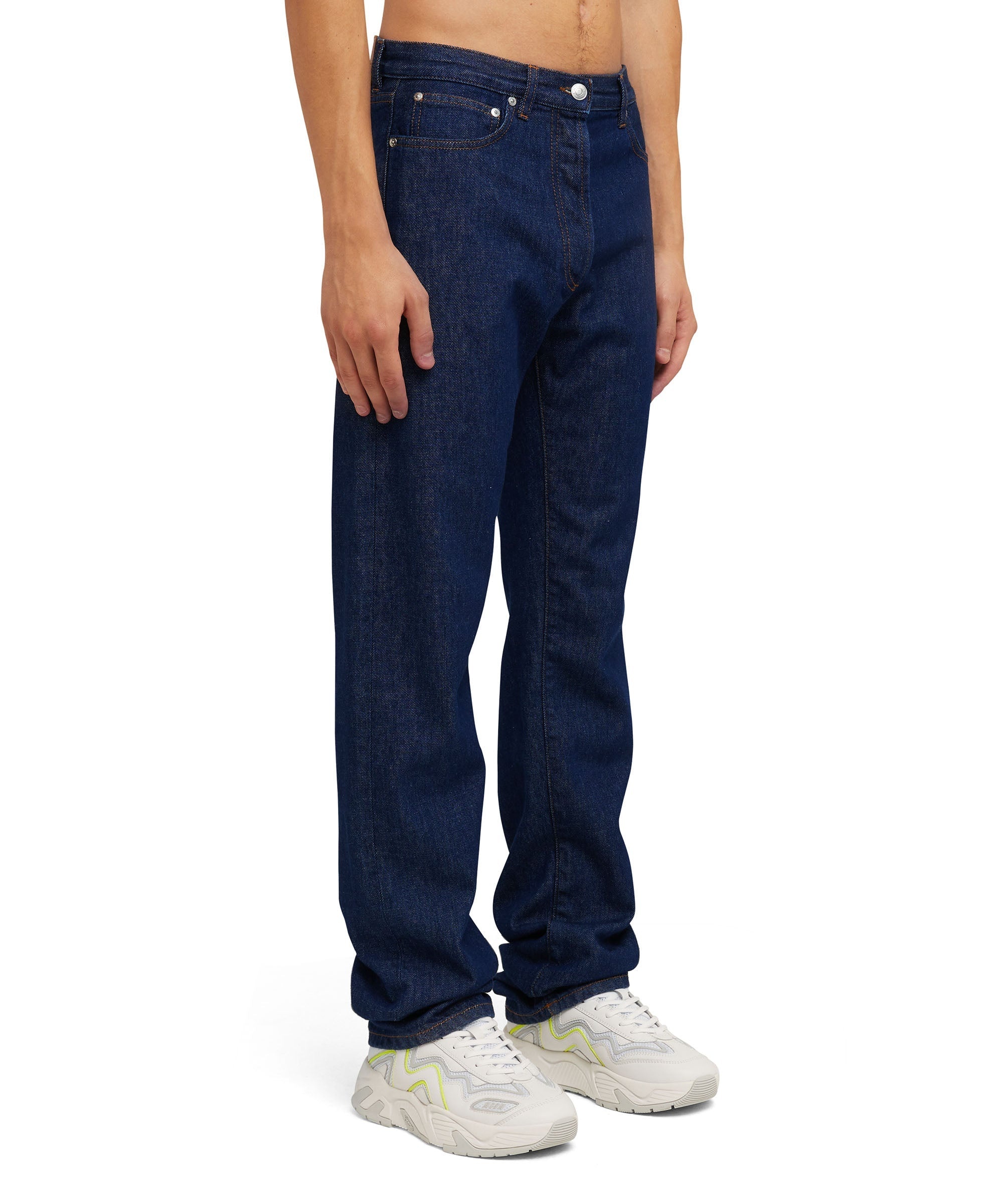 Solid color tailored jeans with straight legs - 4