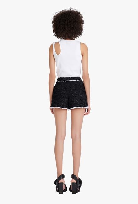 High-waisted black and white tweed shorts - 3