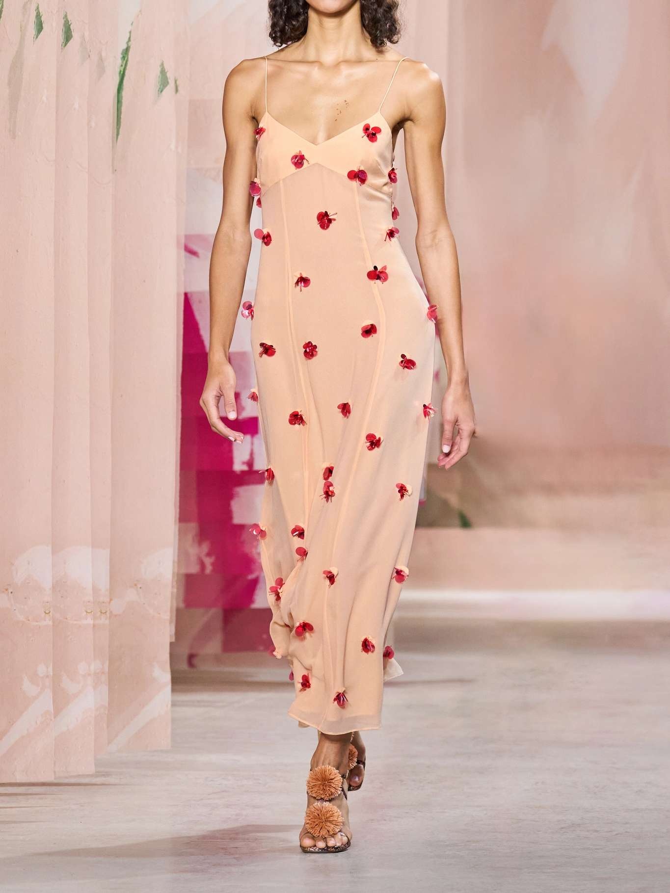 Eve embellished silk-chiffon midi dress Peach - 4