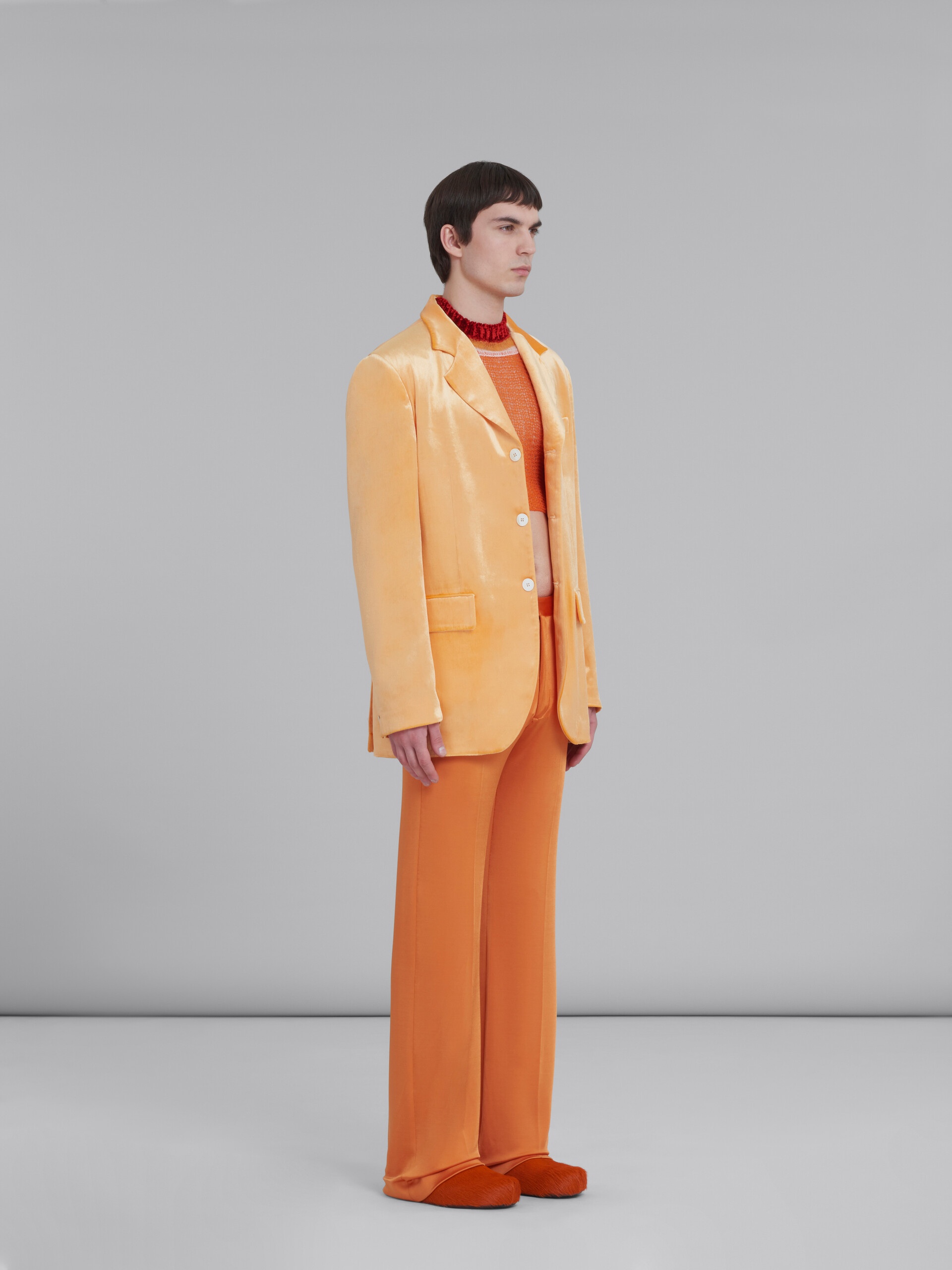 ORANGE SINGLE-BREASTED VELVET BLAZER - 6