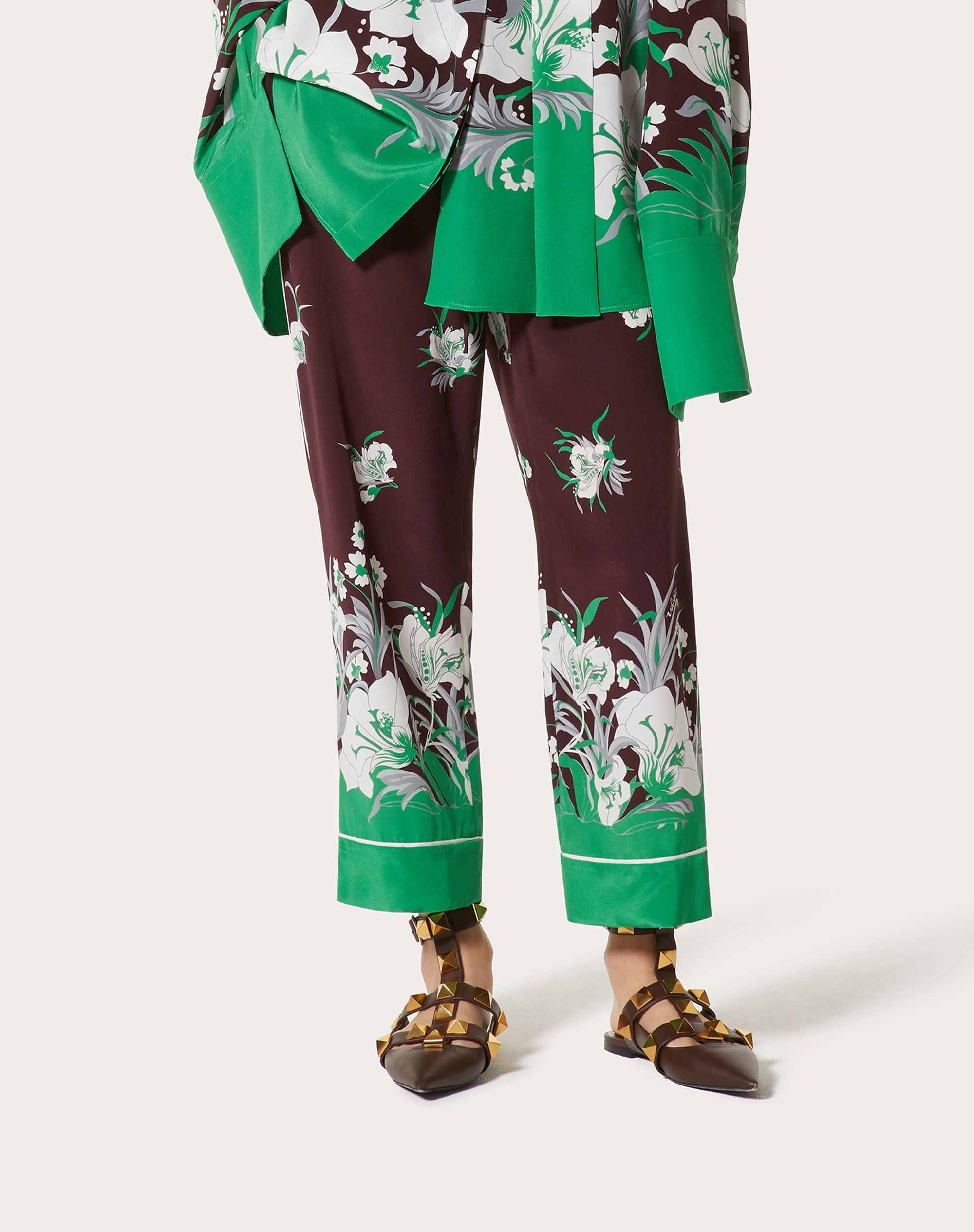 CREPE DE CHINE PAJAMA PANTS WITH STREET FLOWERS TULIPOP PRINT - 3