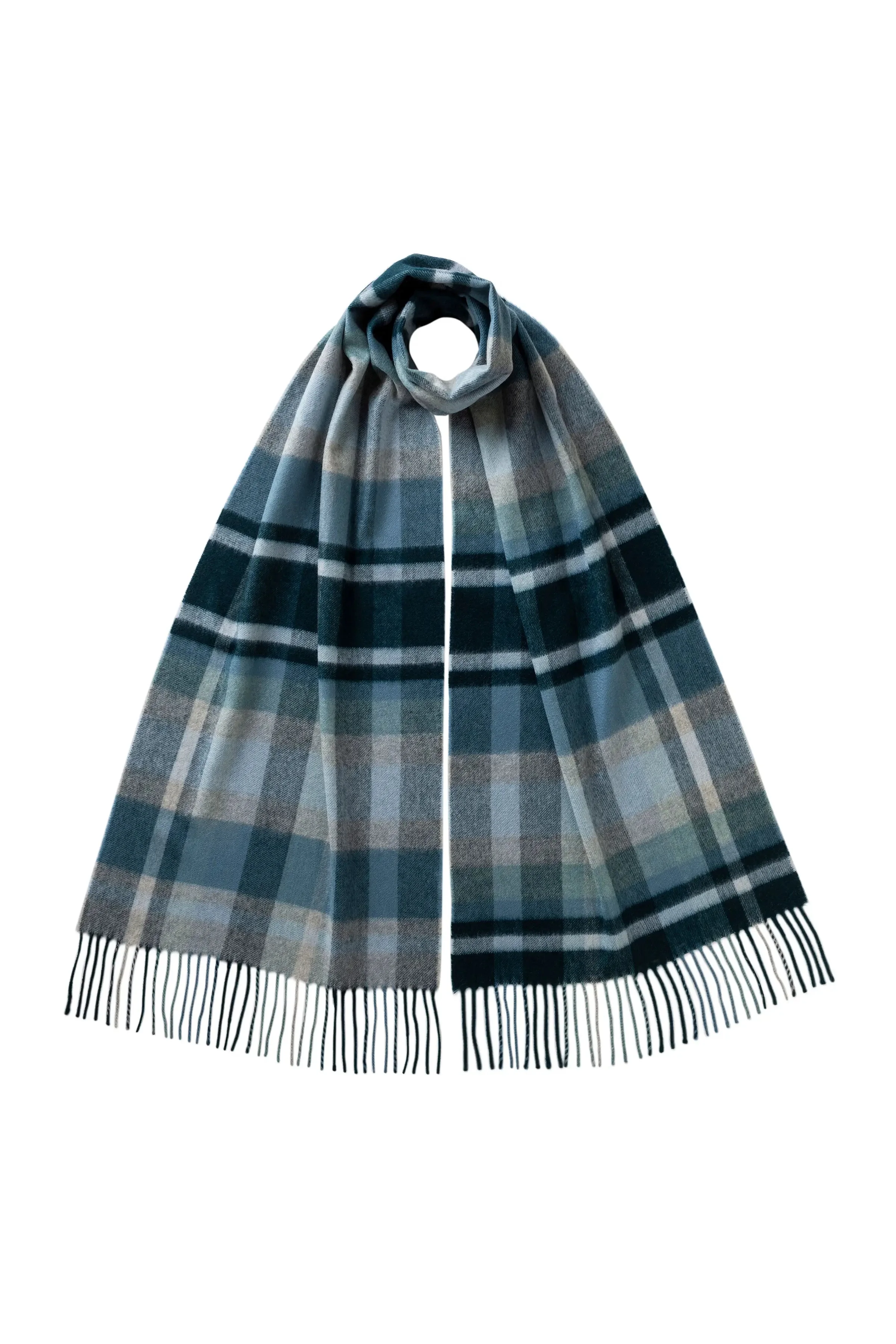 Deco Block Check Blue Cashmere Scarf - 1