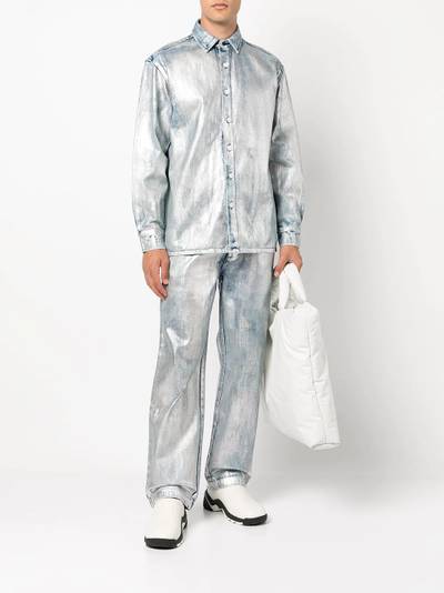 Xander Zhou high-shine denim shirt outlook