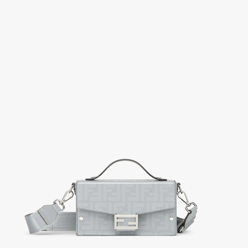 Baguette Soft Trunk bag made of light gray leather with a striped texture FF motif. Flap with magnet 1