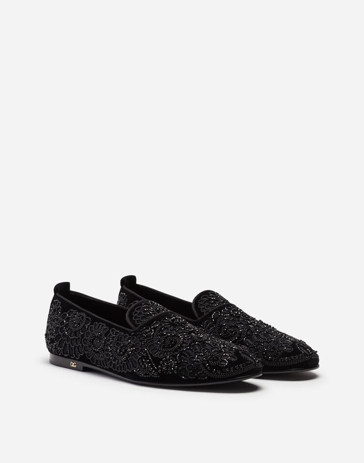 Velvet loafers with embroidery - 2